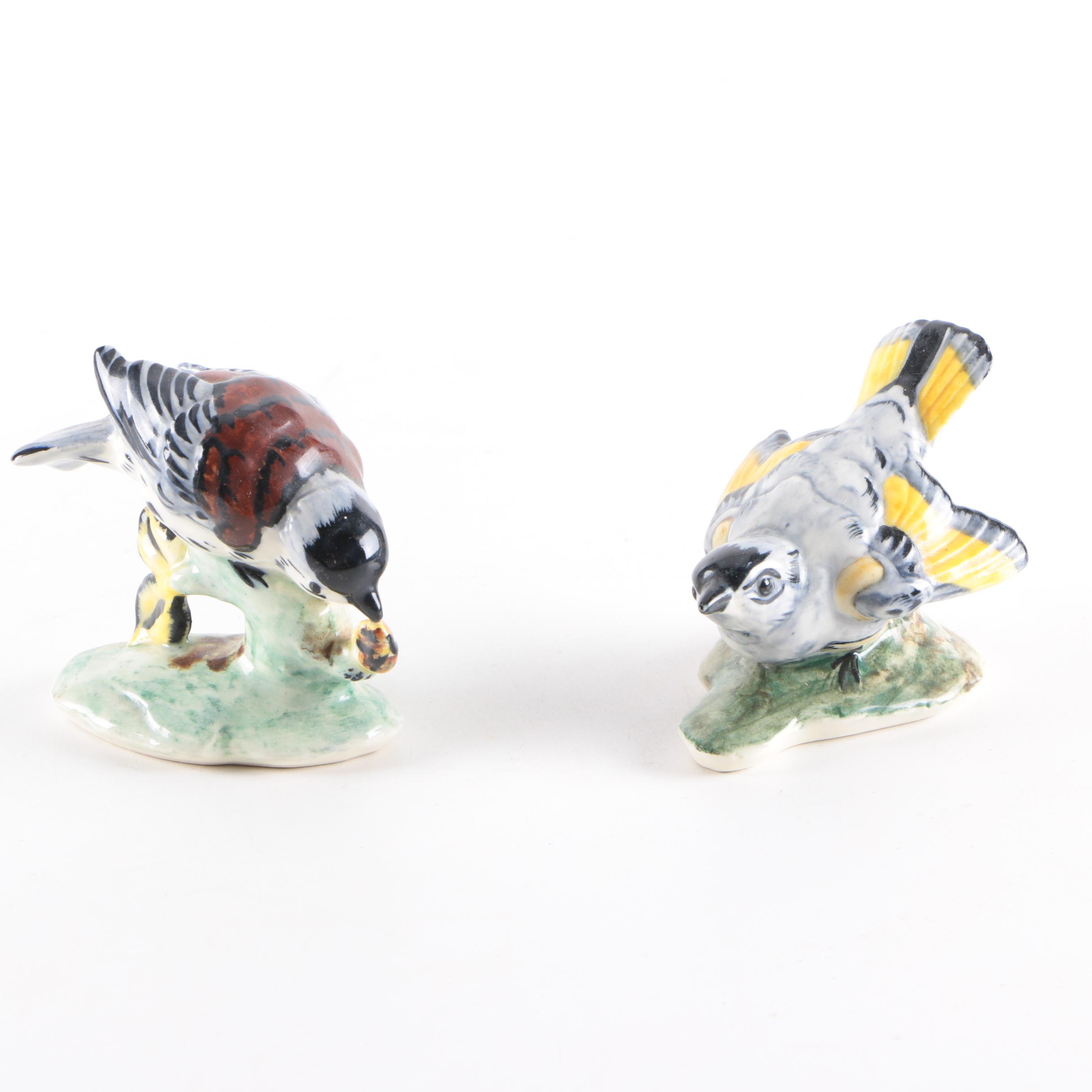 Antique Pennsbury Pottery Bird Figurines "Red Start" and "Chickadee"