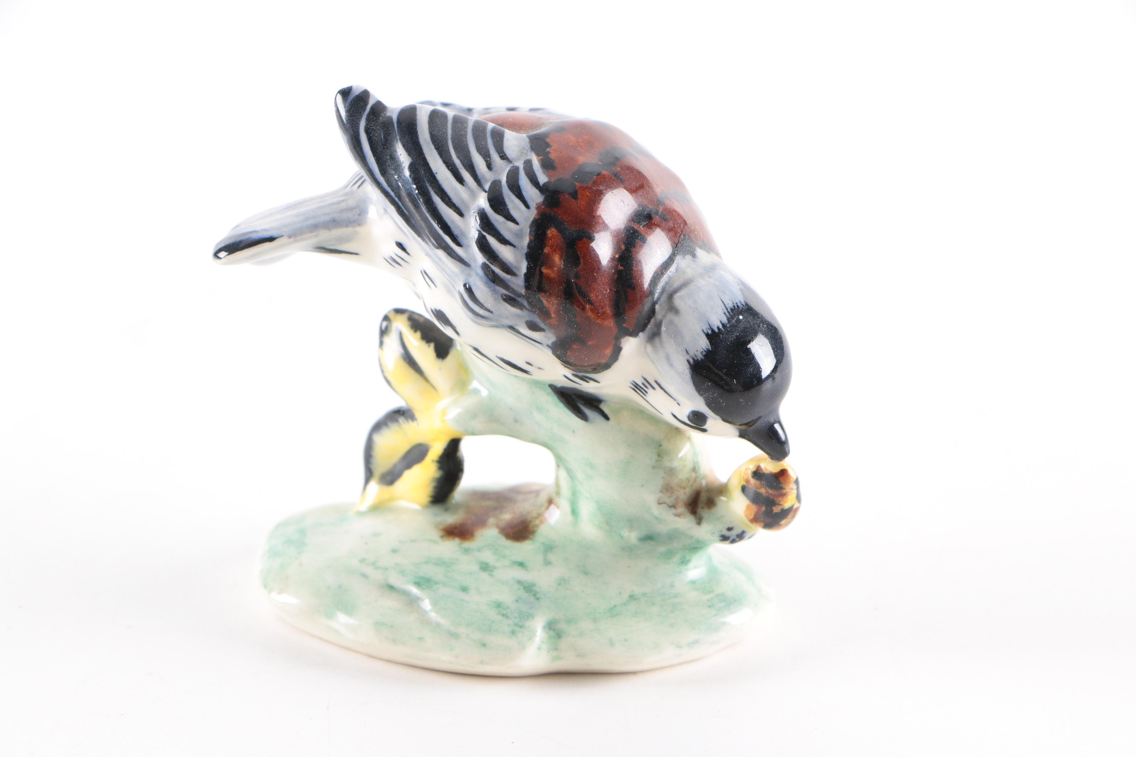 Antique Pennsbury Pottery Bird Figurines "Red Start" and "Chickadee"