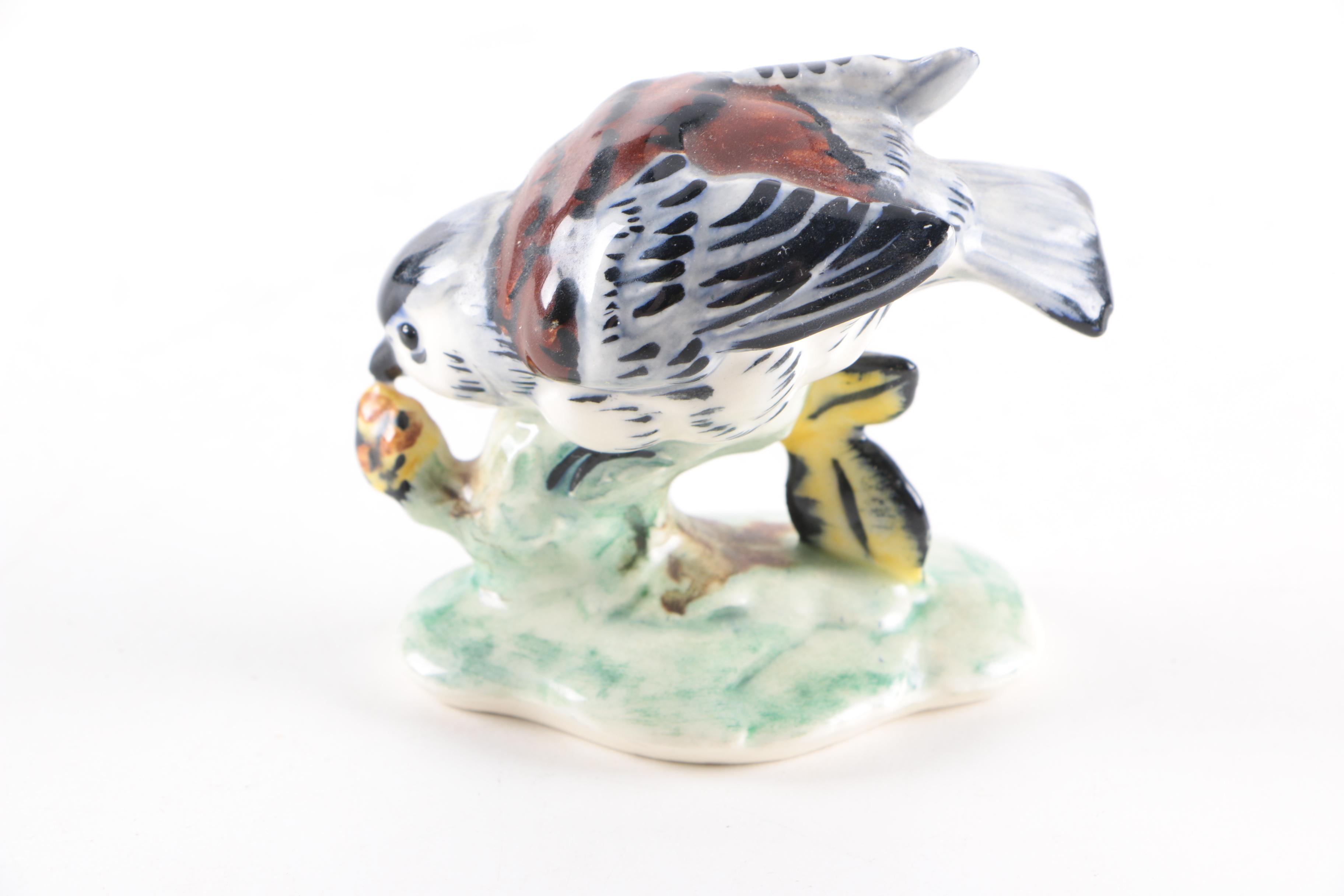 Antique Pennsbury Pottery Bird Figurines "Red Start" and "Chickadee"