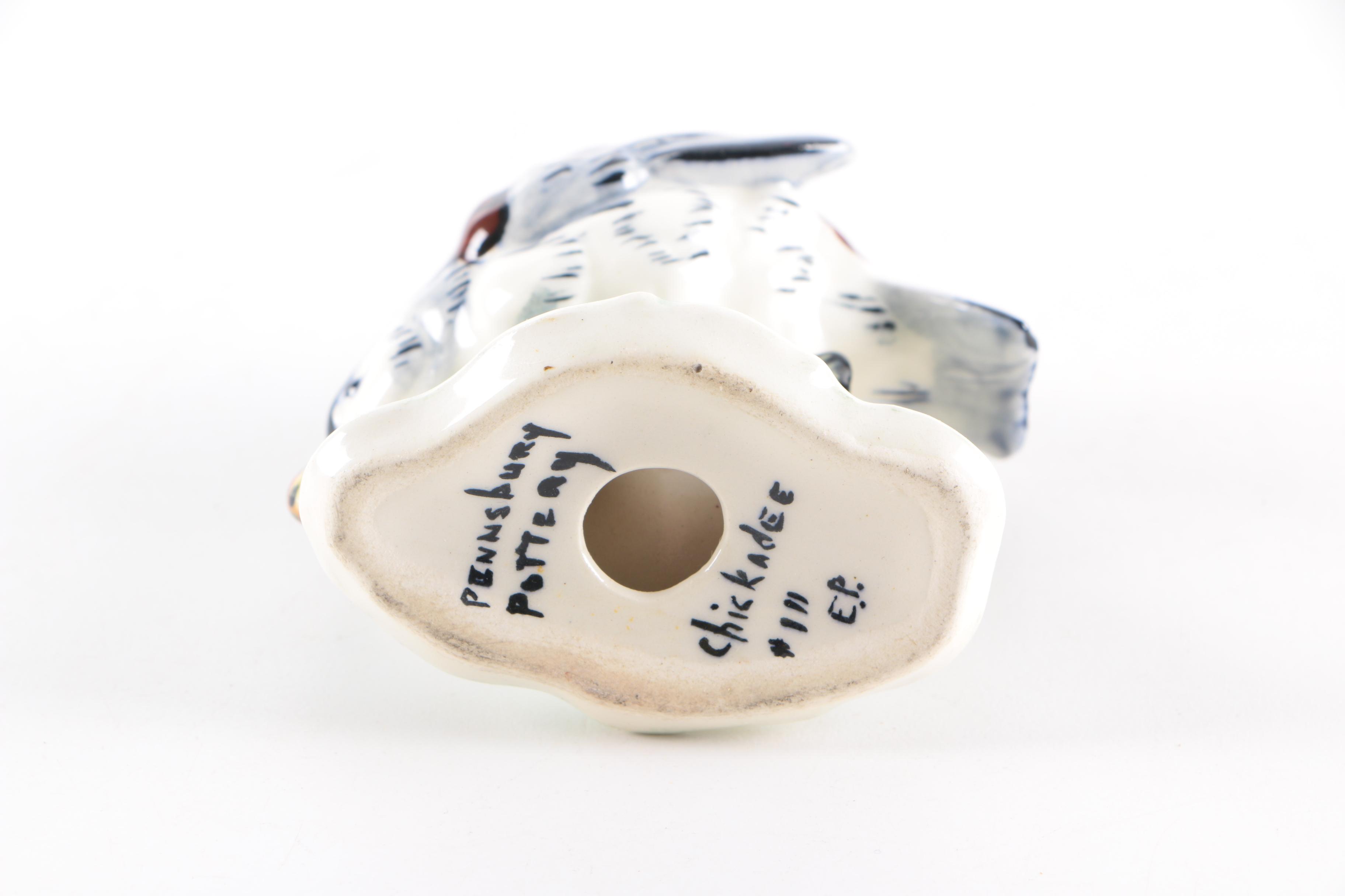 Antique Pennsbury Pottery Bird Figurines "Red Start" and "Chickadee"