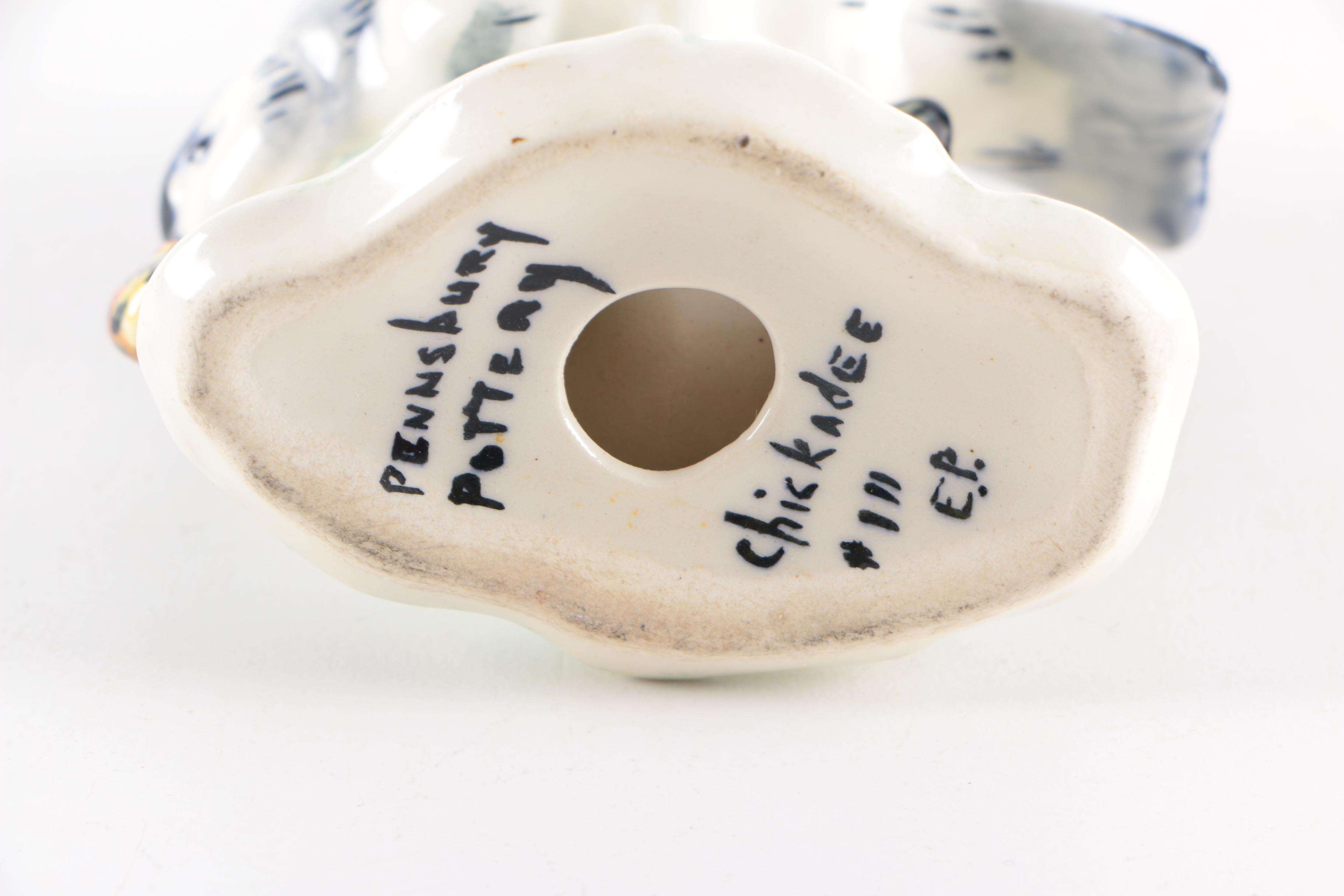 Antique Pennsbury Pottery Bird Figurines "Red Start" and "Chickadee"