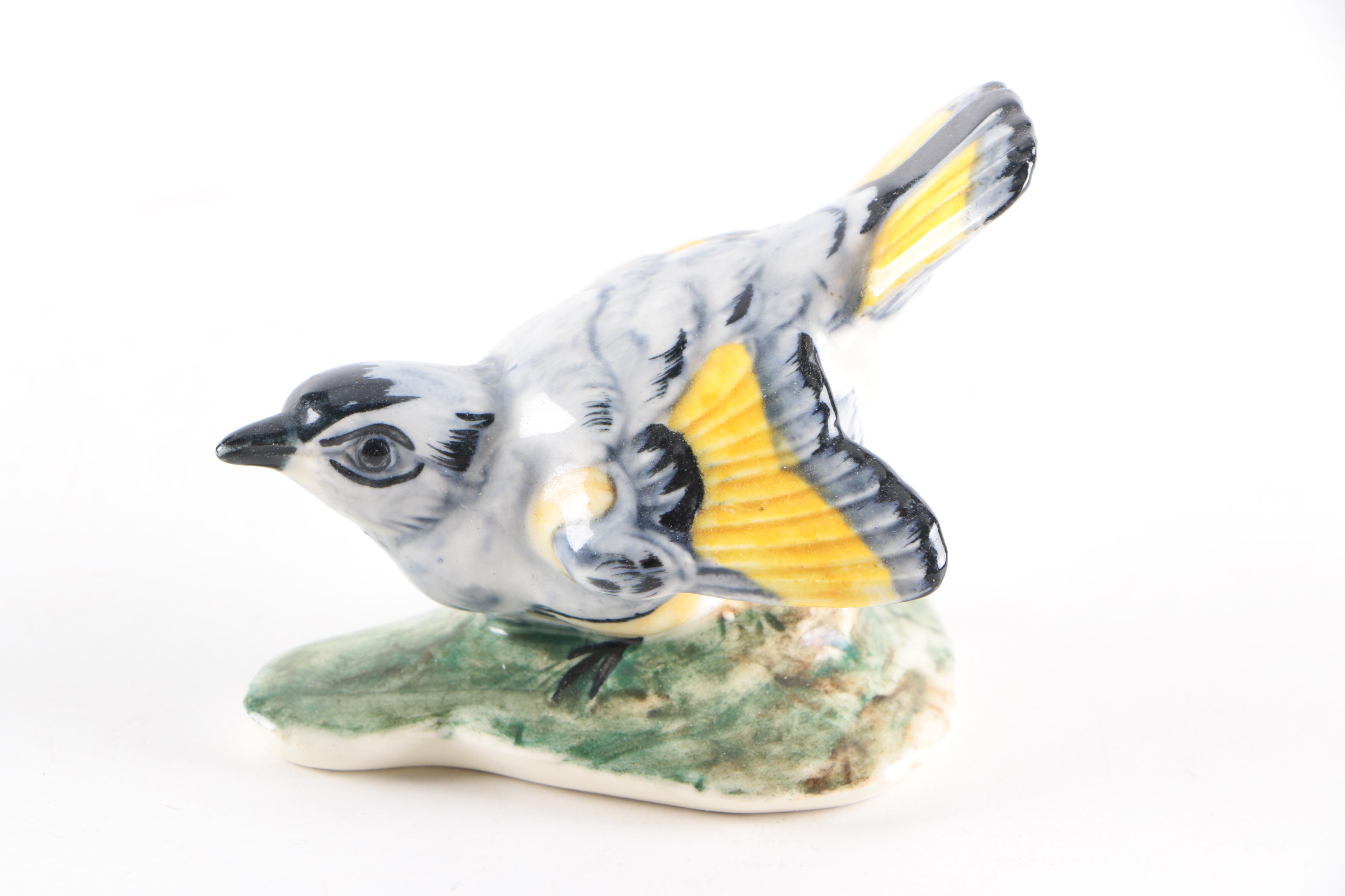 Antique Pennsbury Pottery Bird Figurines "Red Start" and "Chickadee"