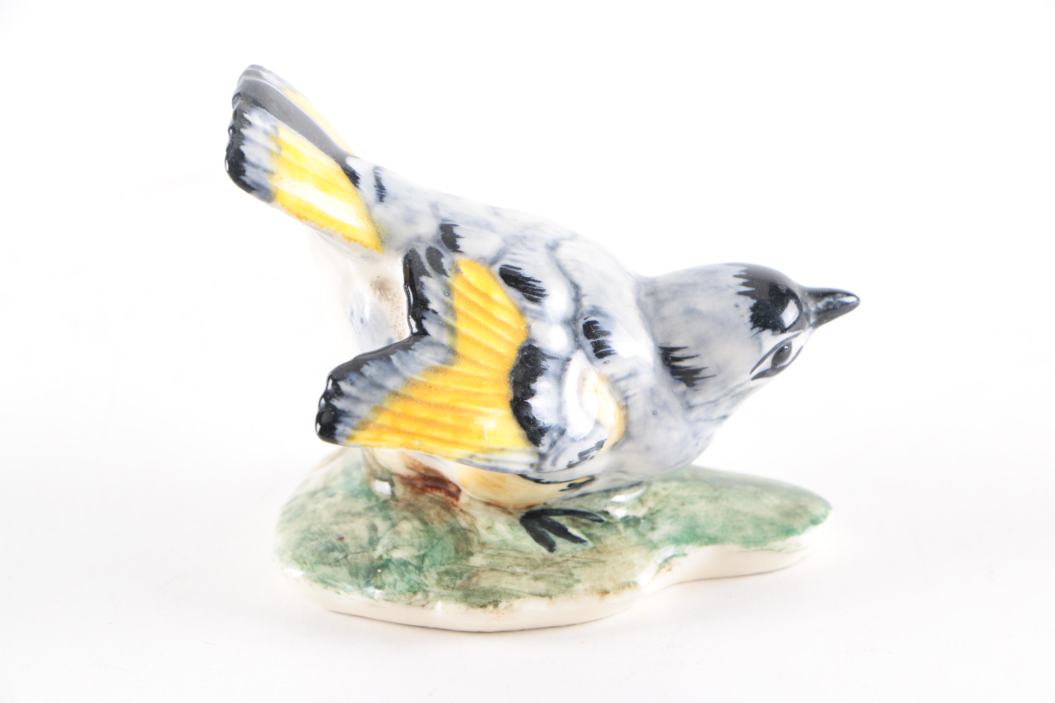 Antique Pennsbury Pottery Bird Figurines "Red Start" and "Chickadee"