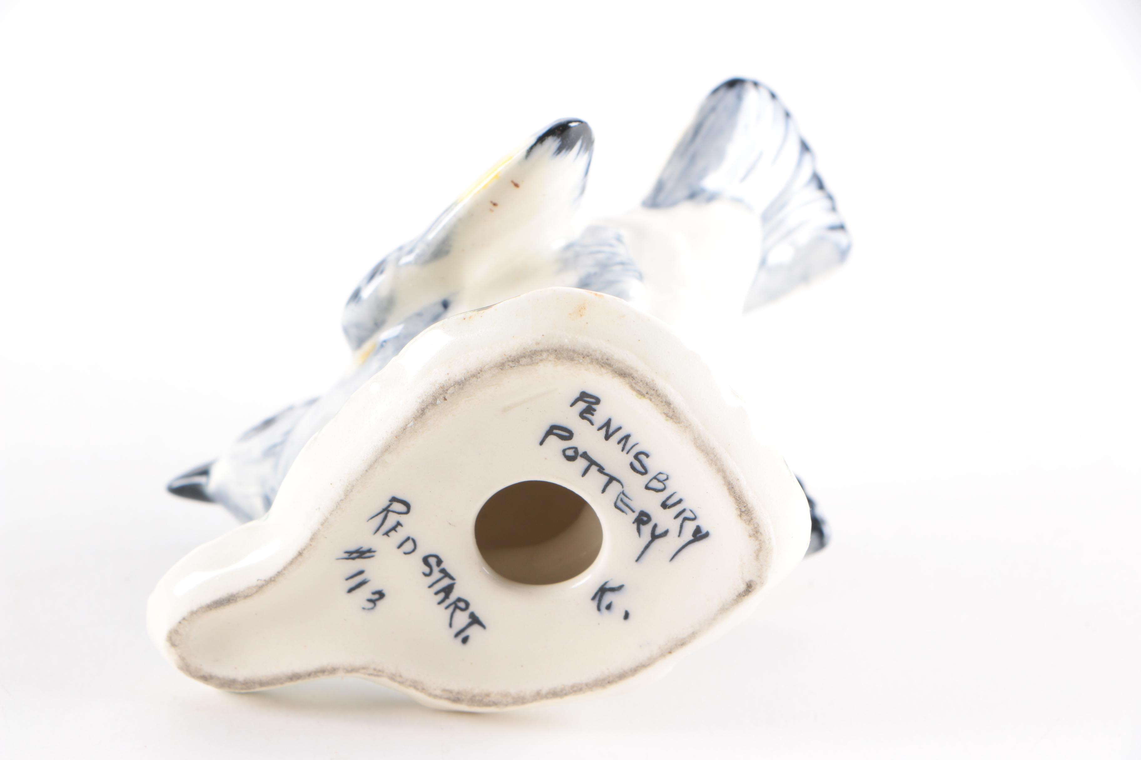 Antique Pennsbury Pottery Bird Figurines "Red Start" and "Chickadee"