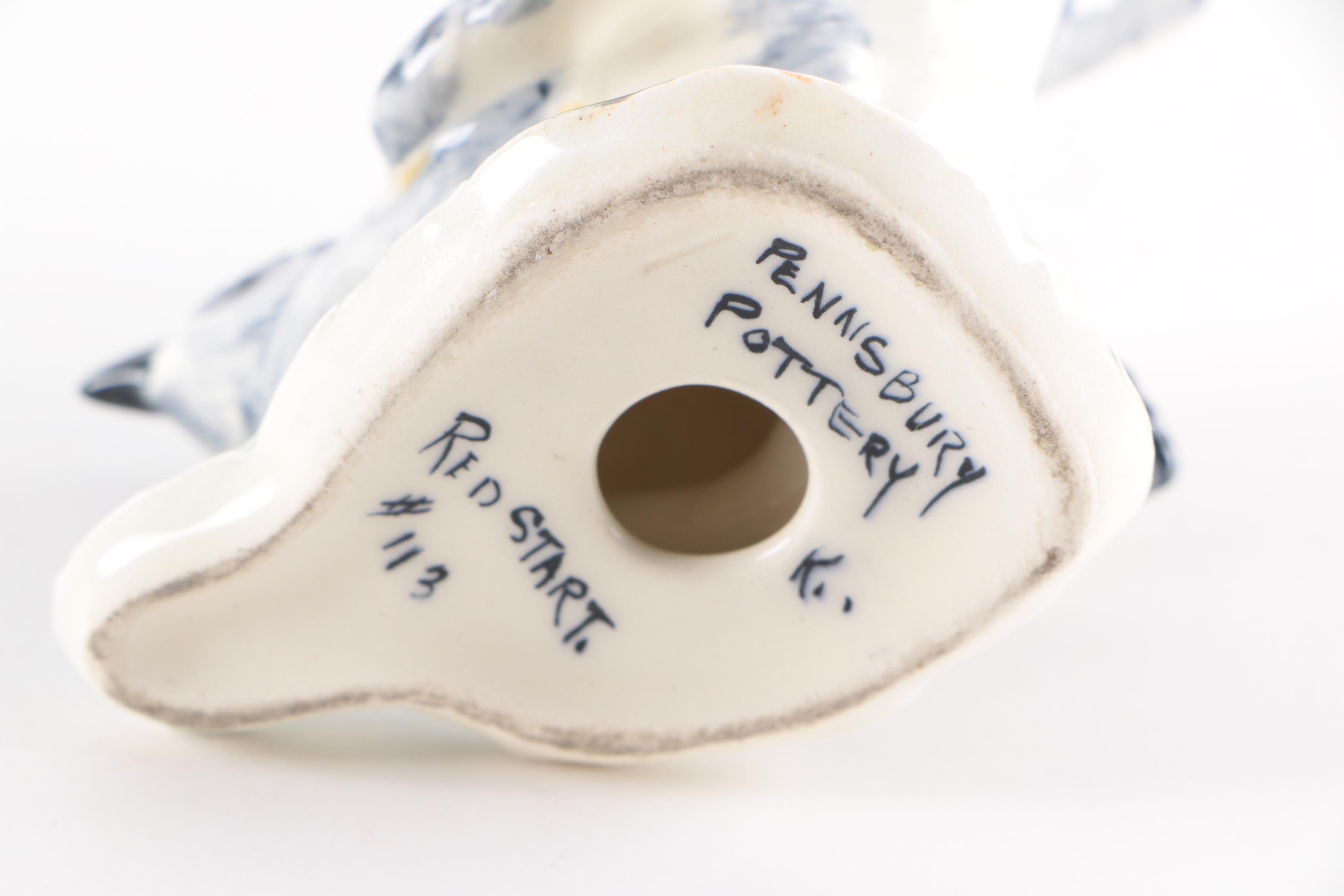 Antique Pennsbury Pottery Bird Figurines "Red Start" and "Chickadee"