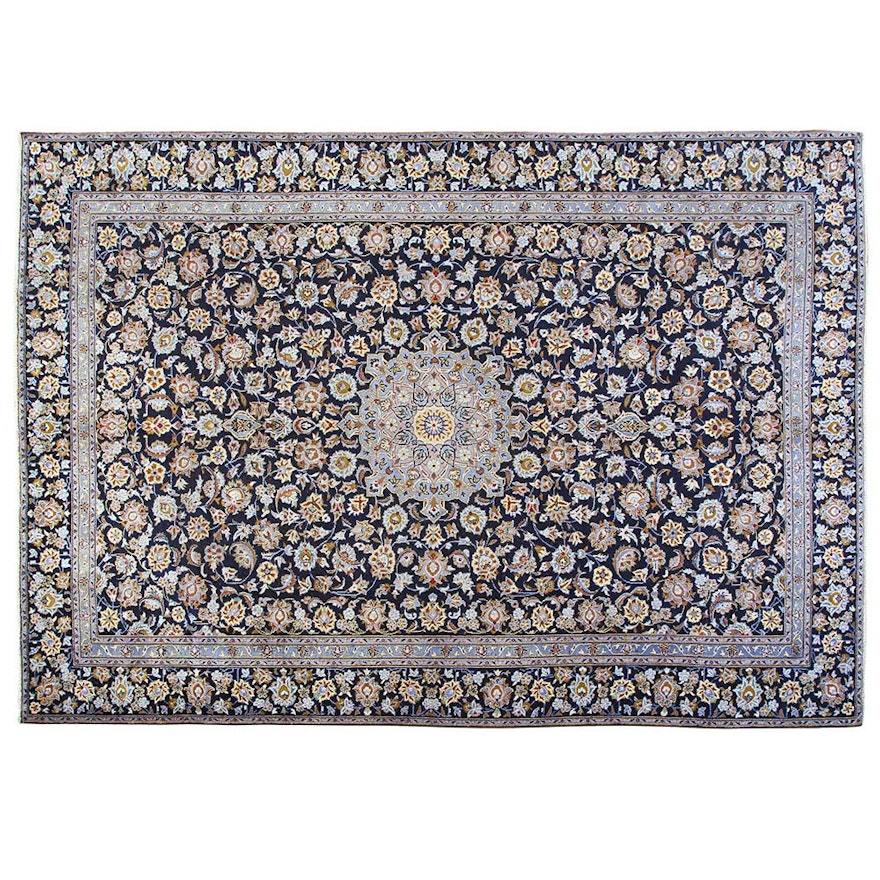 Hand-Knotted Persian Kashan Wool Area Rug