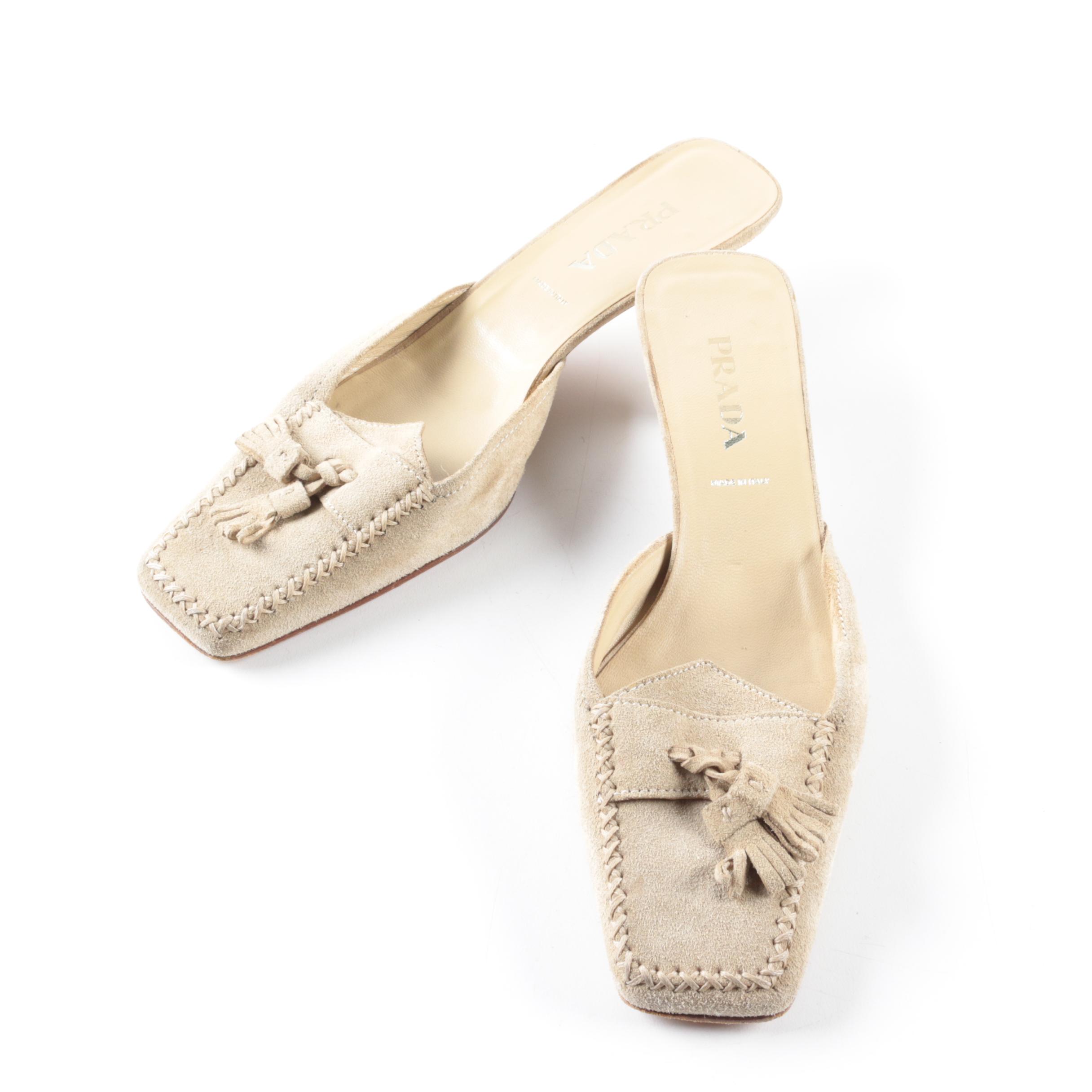 Prada Suede Kitten Heel Mules
