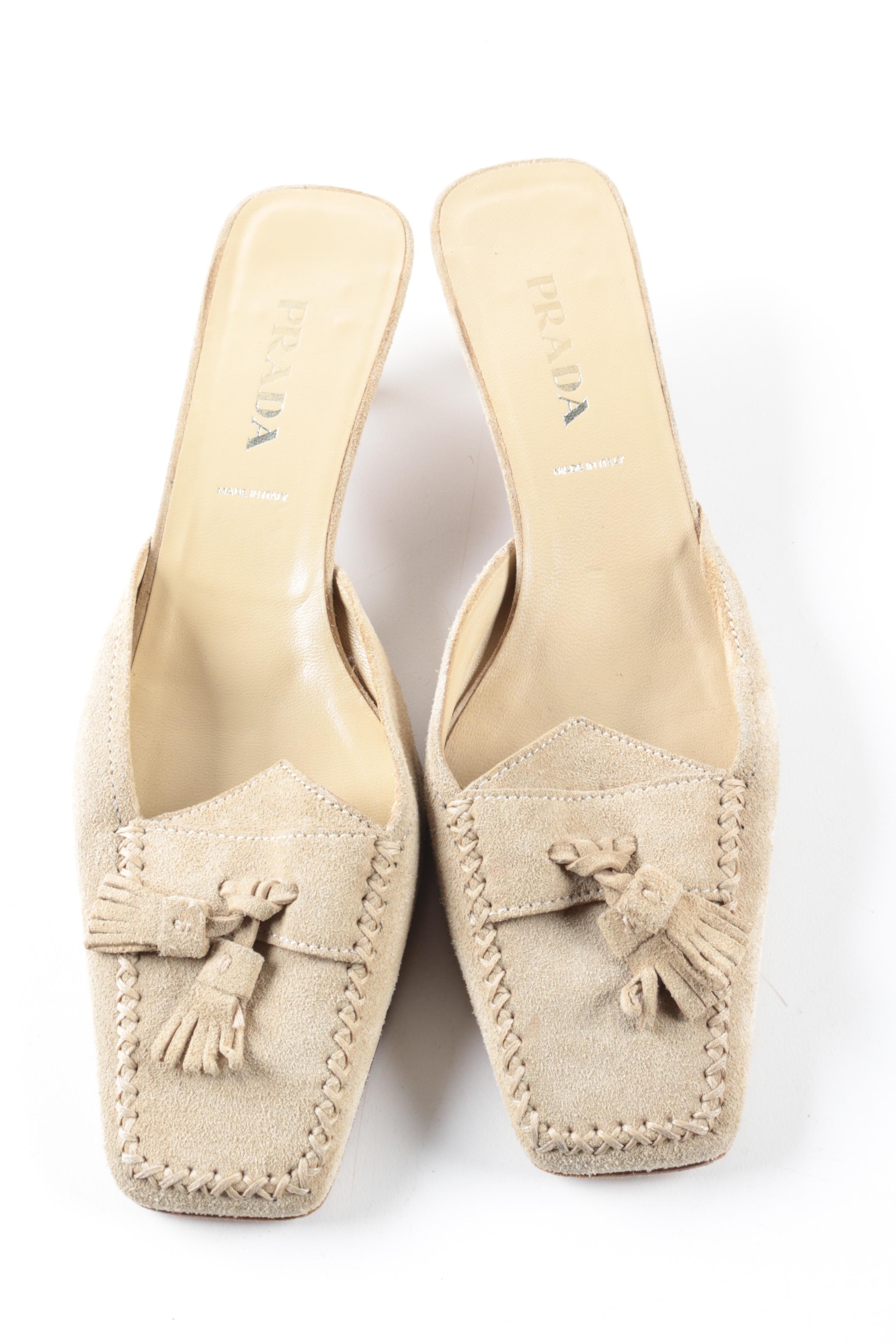 Prada Suede Kitten Heel Mules