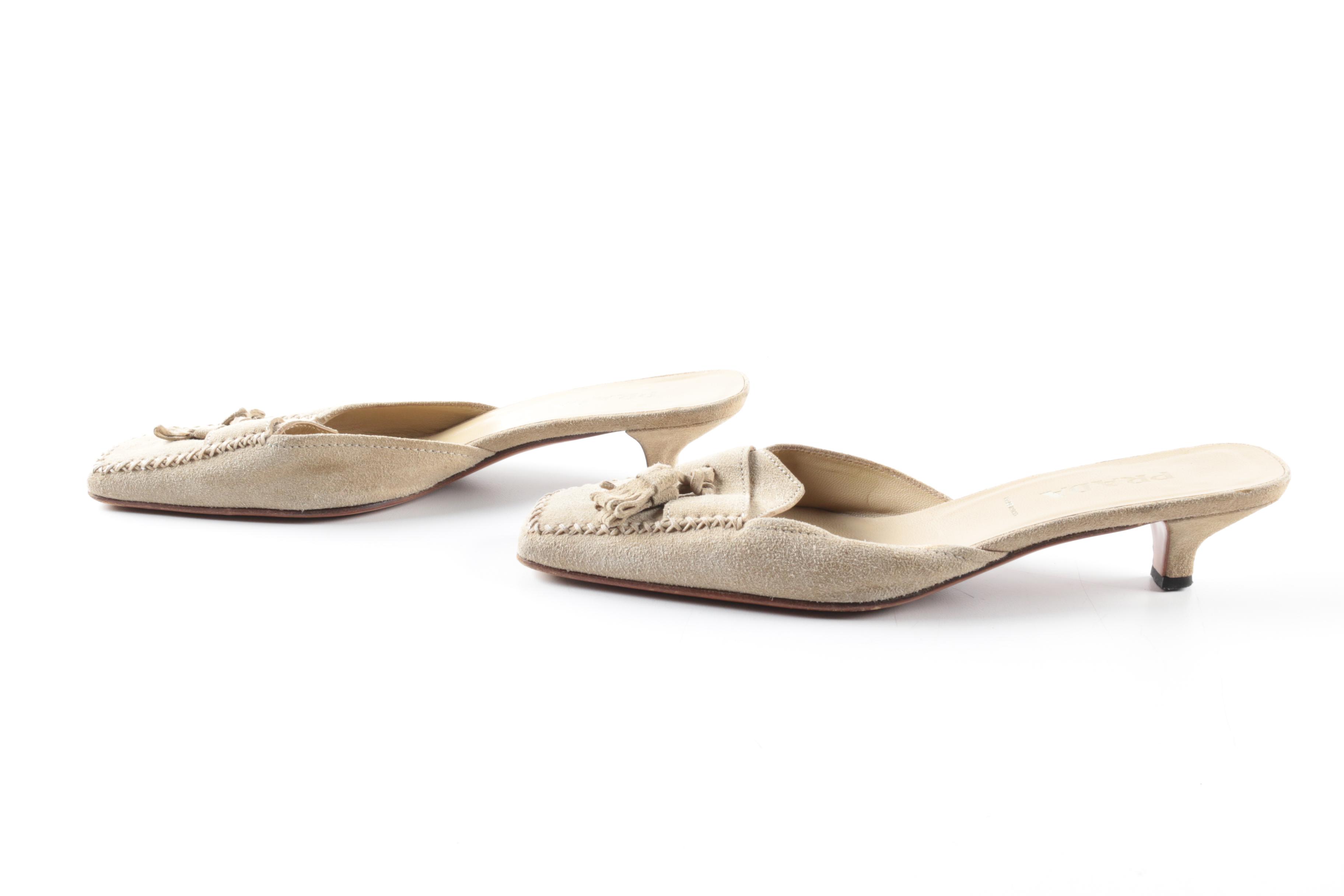 Prada Suede Kitten Heel Mules