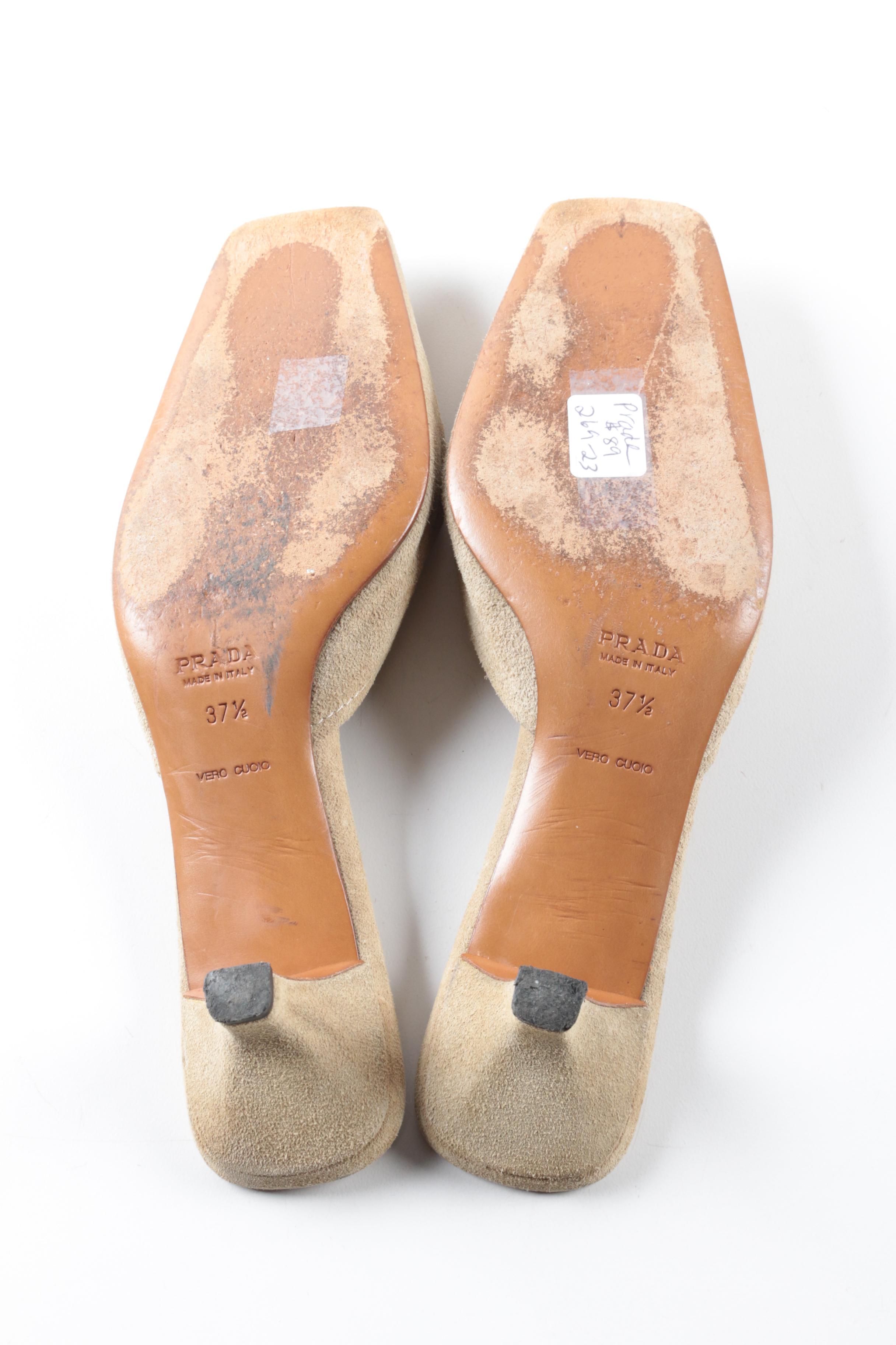 Prada Suede Kitten Heel Mules