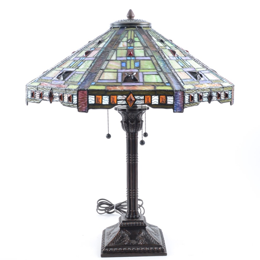 Arts and Crafts Style Slag Glass Table Lamp