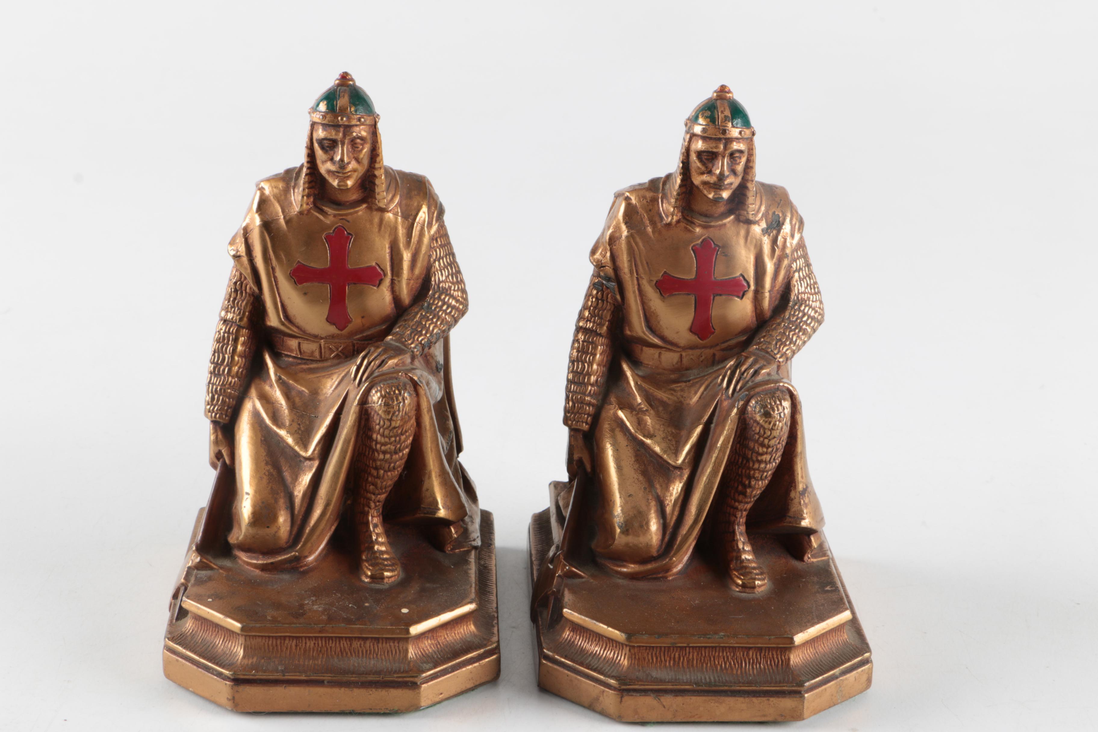 J. Ruhl Kneeling Knights Templar Bronze Bookends