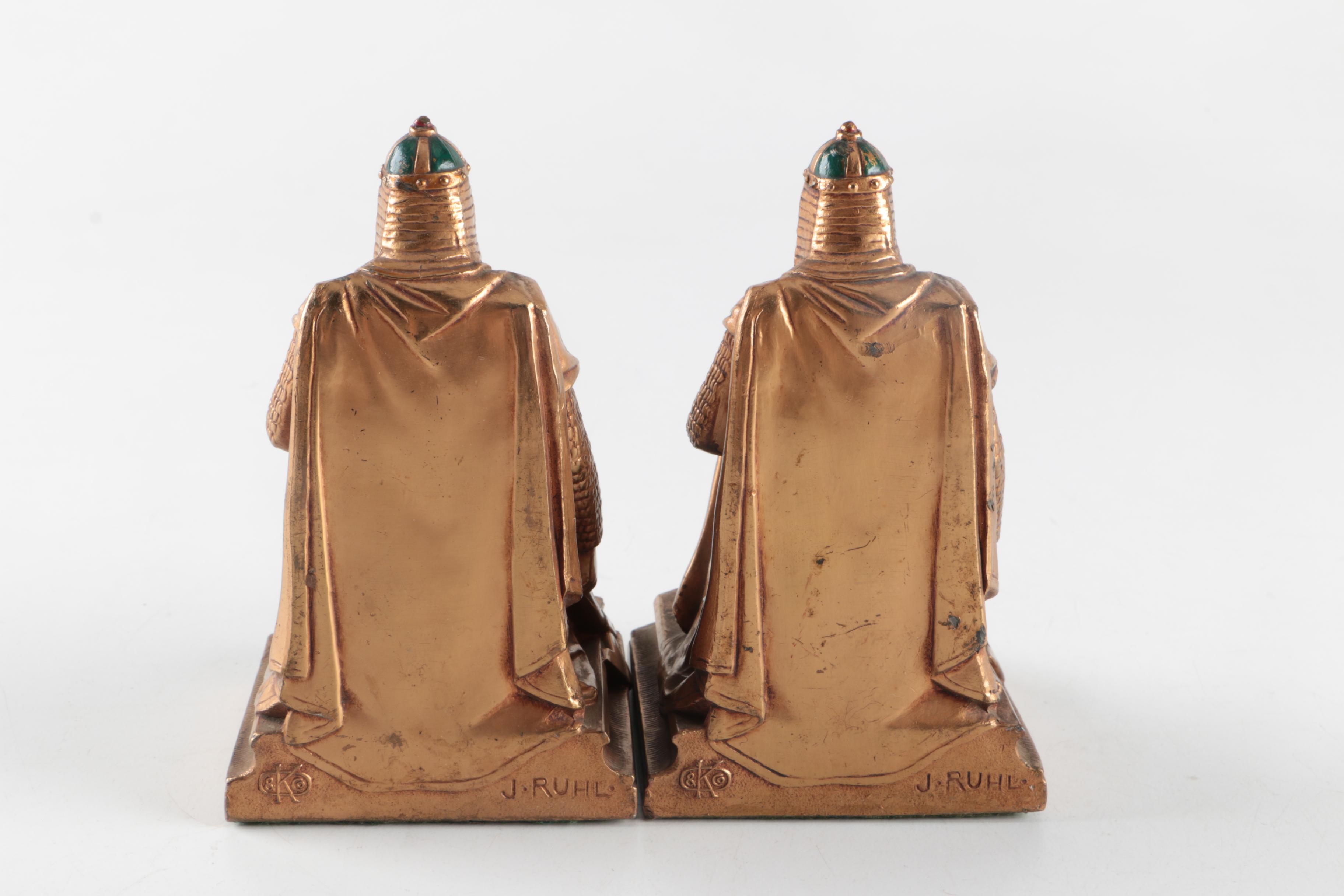 J. Ruhl Kneeling Knights Templar Bronze Bookends