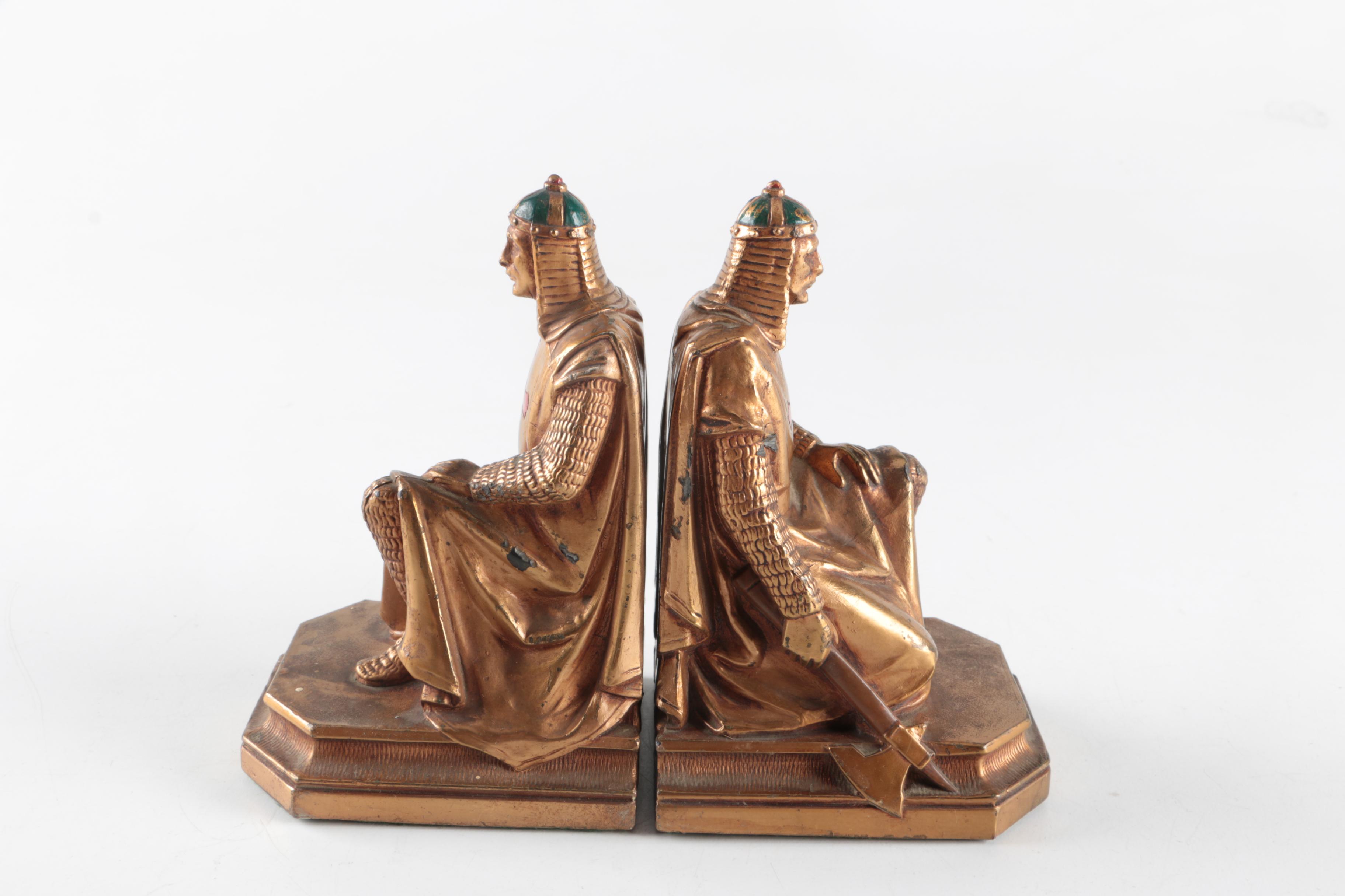 J. Ruhl Kneeling Knights Templar Bronze Bookends
