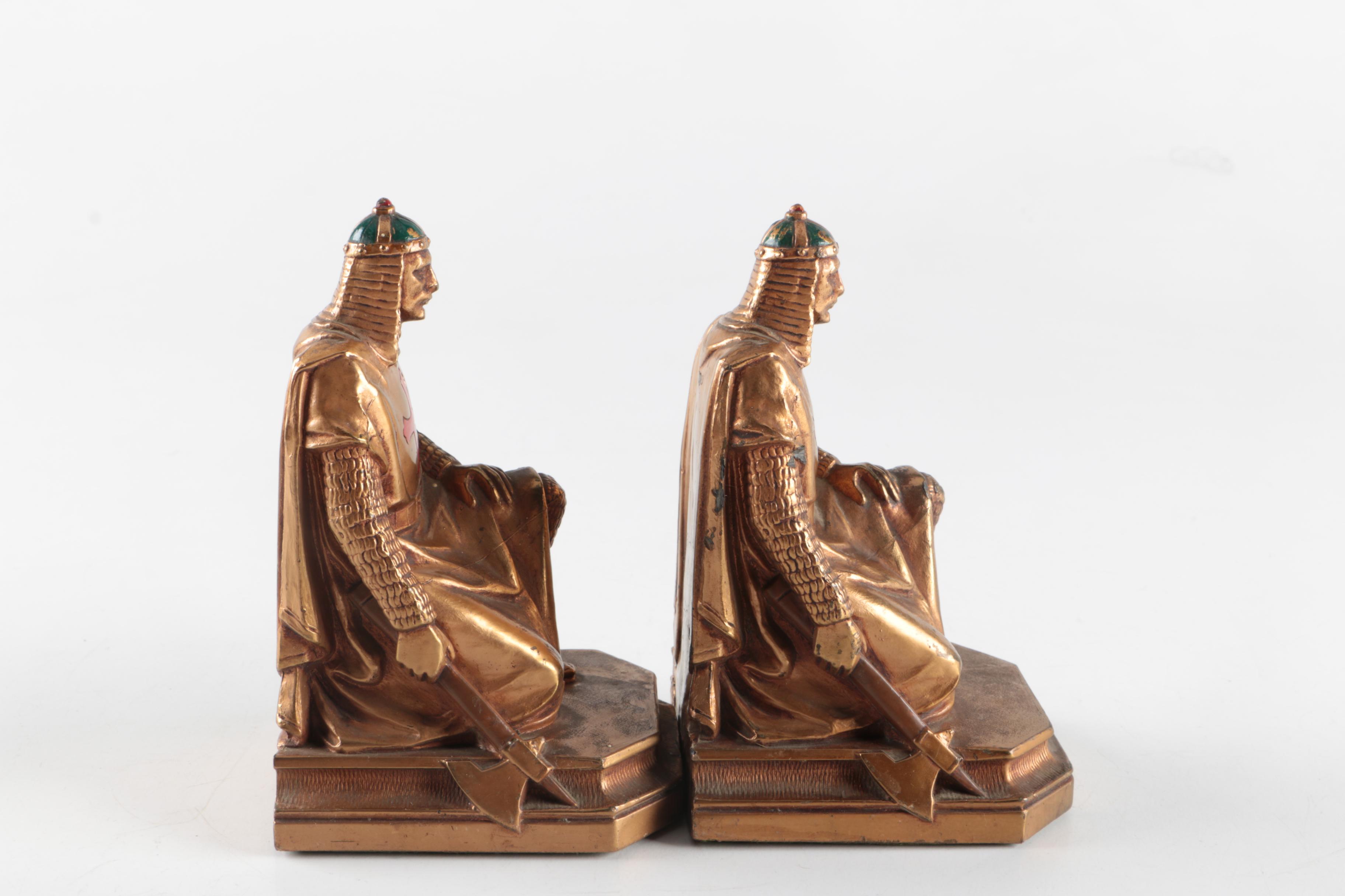 J. Ruhl Kneeling Knights Templar Bronze Bookends