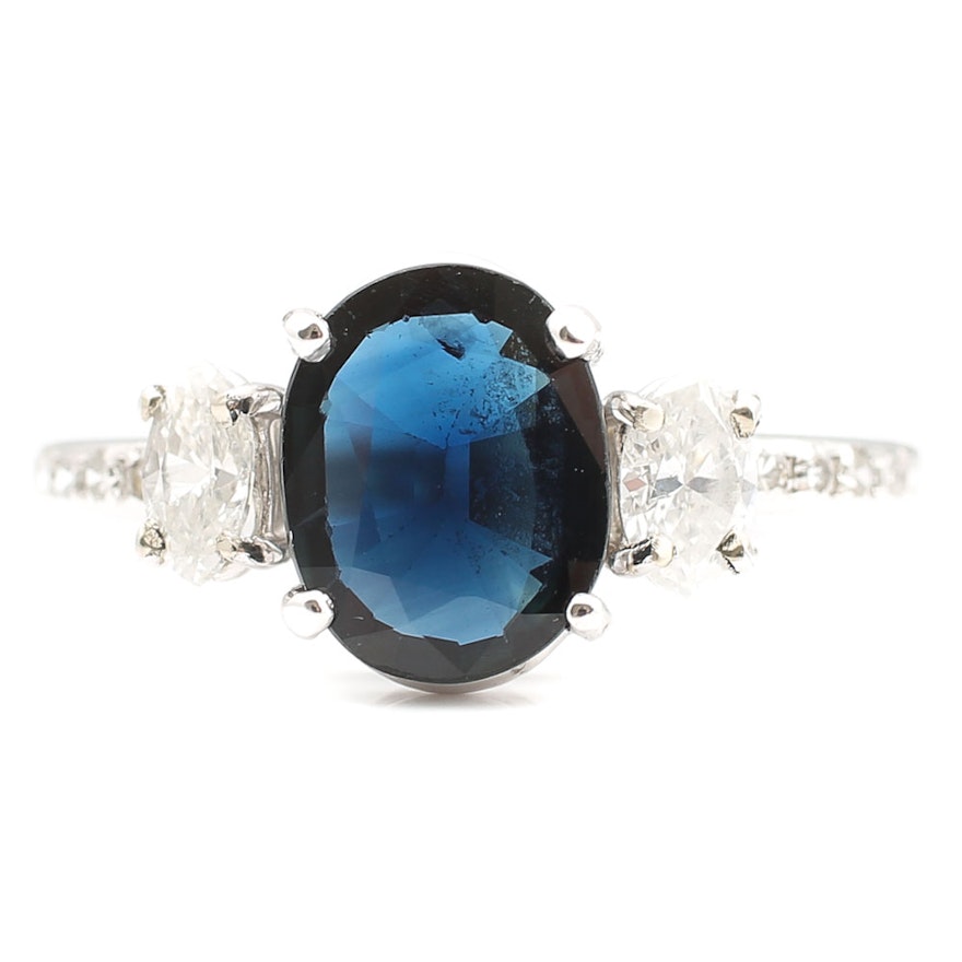 Platinum 1.47 CT Sapphire and Diamond Ring