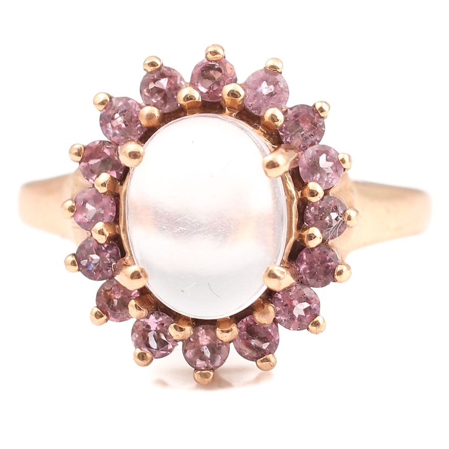 Rose Gold Wash Over Sterling 2.03 CT Moonstone and Pink Tourmaline Ring