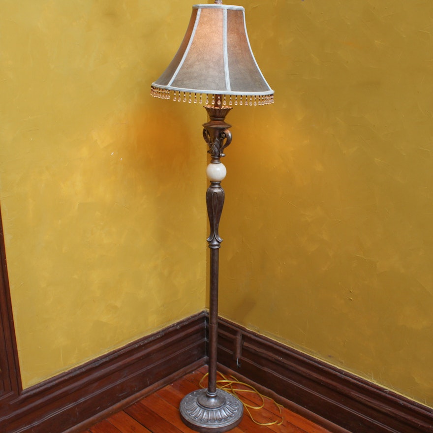 Floral Carved Floor Lamp with Stone