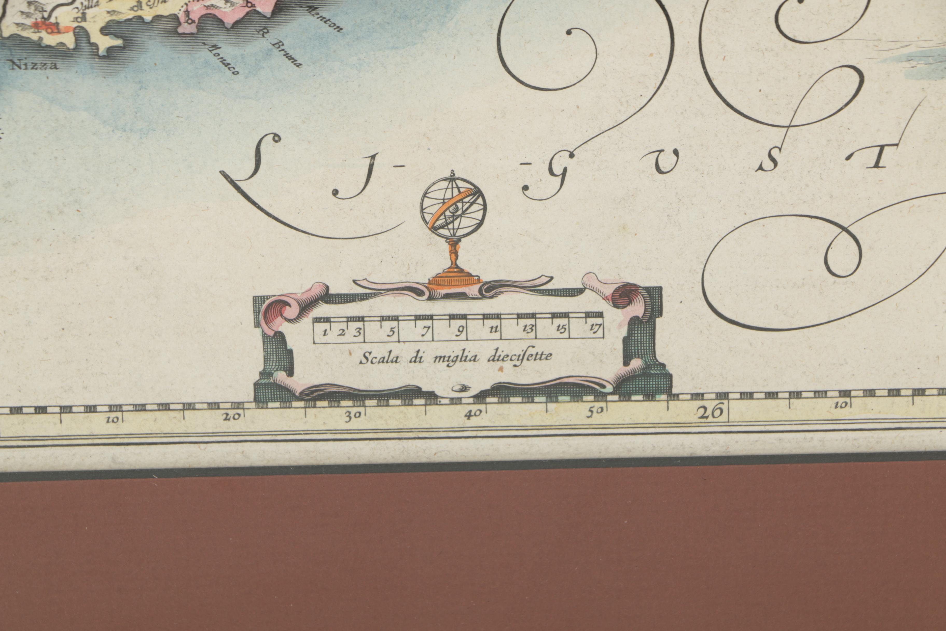 (PRIO)Hand-Colored Engraving After Willem Janszoon Blaeu's Map of Liguria, Italy