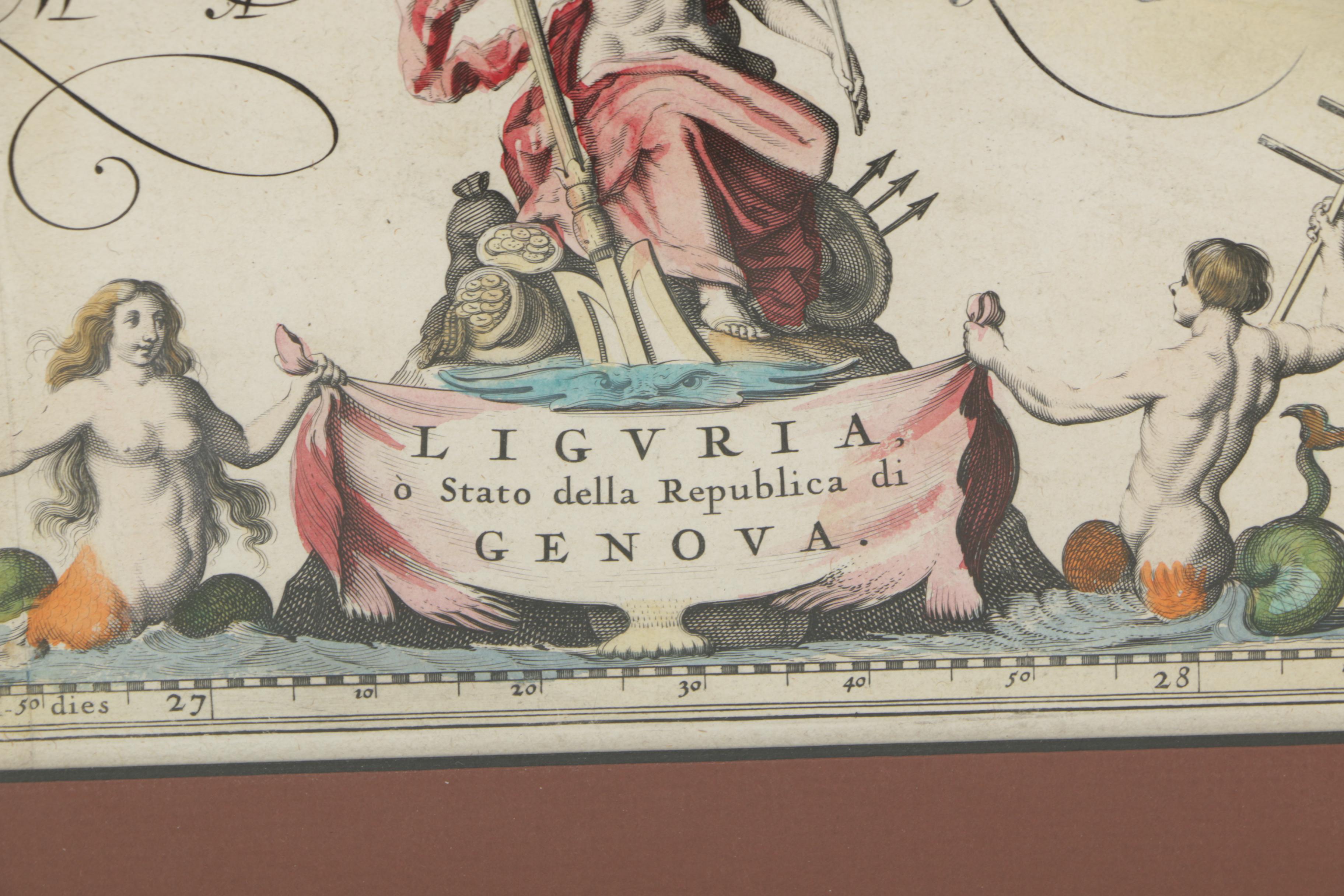 (PRIO)Hand-Colored Engraving After Willem Janszoon Blaeu's Map of Liguria, Italy