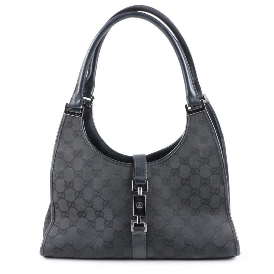 Gucci Bardot Black Signature Canvas and Leather Handbag