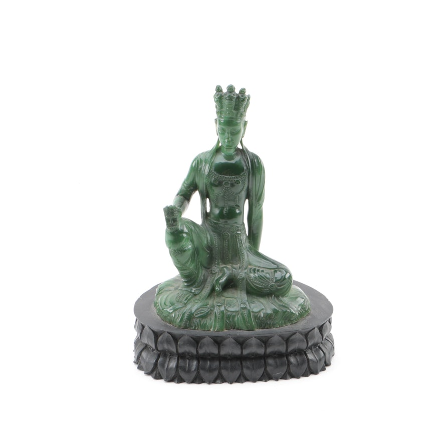 Green Glass Guanyin Figurine