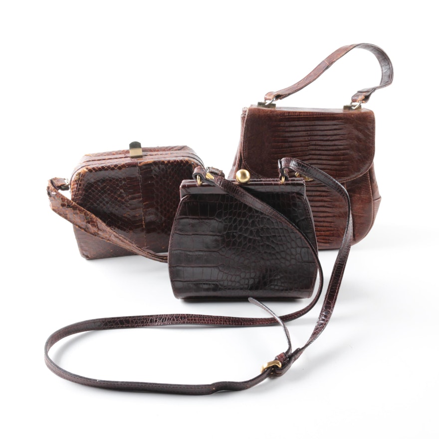 Vintage Leather and Reptile Skin Handbags