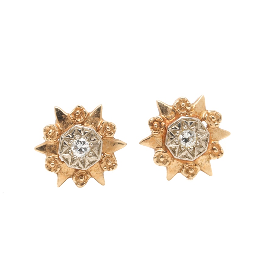 14K Two-Tone Gold Diamond Stud Earrings