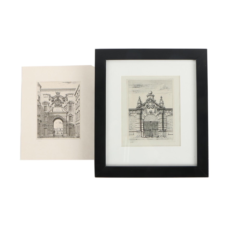 19th-Century Architectural Engravings After J. Linnig