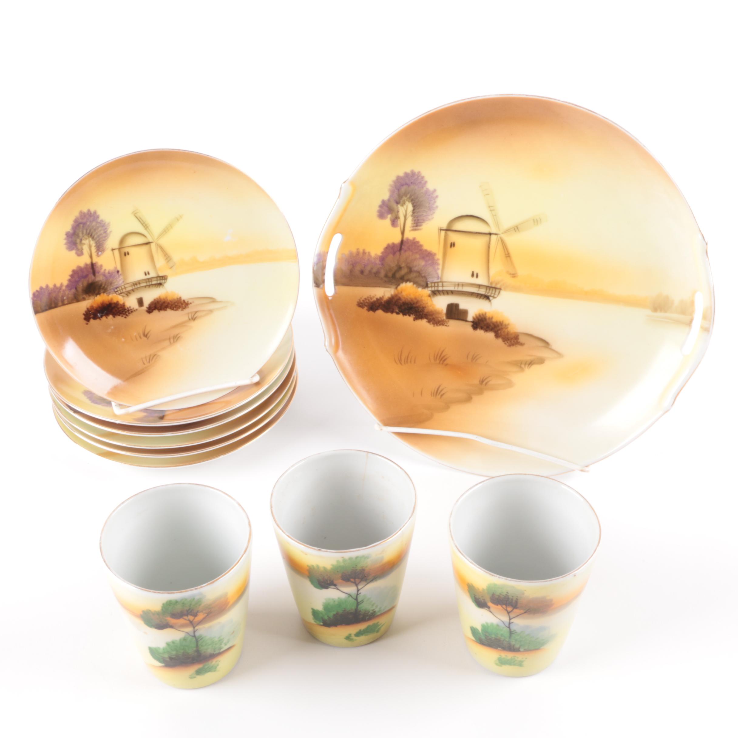 Vintage Japanese Hand-Painted Porcelain Tableware Including Meito