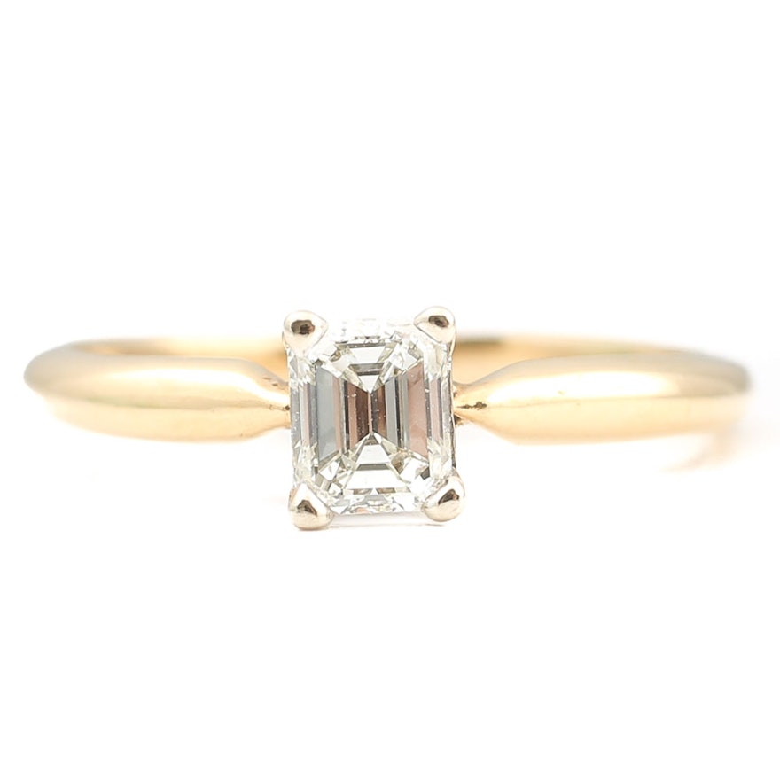 14K Yellow Gold Emerald Cut Diamond Solitaire Ring