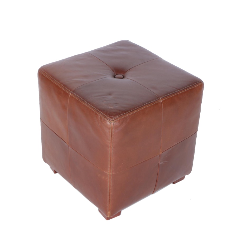 Brown Leather "Sullivan" Cube by Pottery Barn