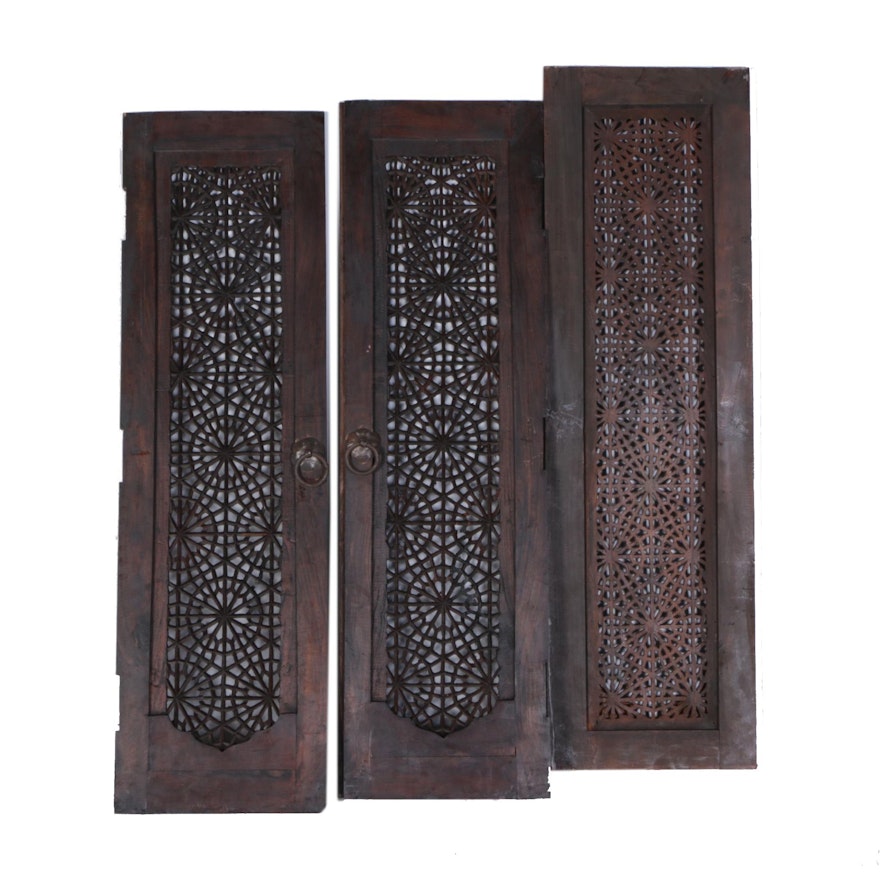 Vintage Afghan Carved Wood Window Panels