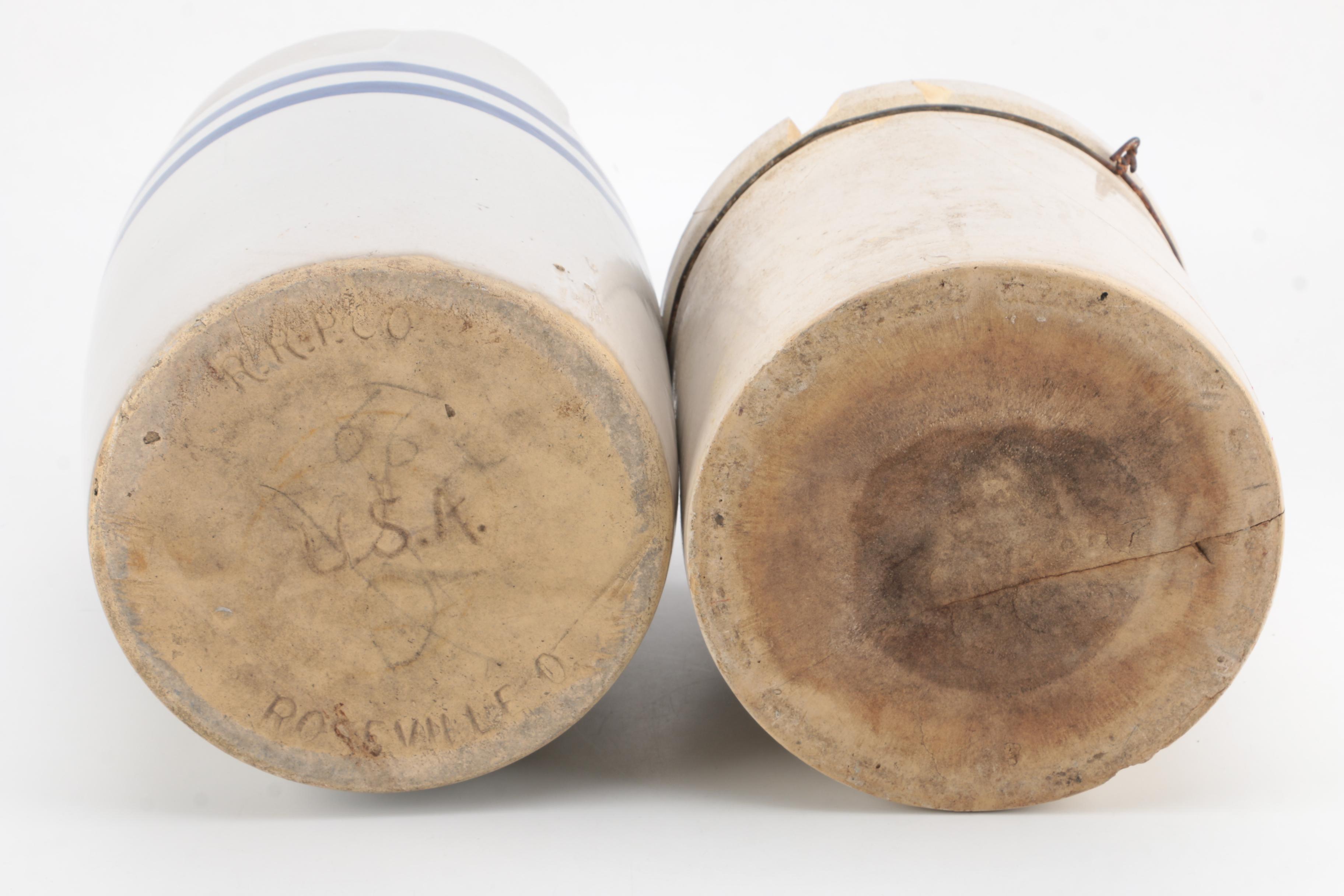 R.R.P. Co. and Western Stoneware Blue and Grey Crocks