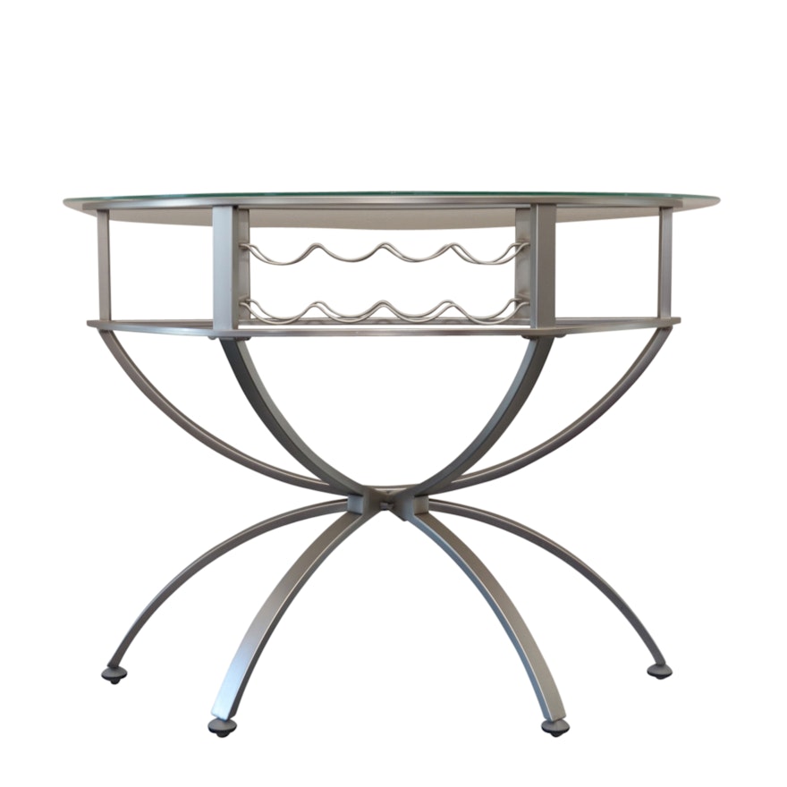 Demilune Glass Top Metal Table with Wine Storage