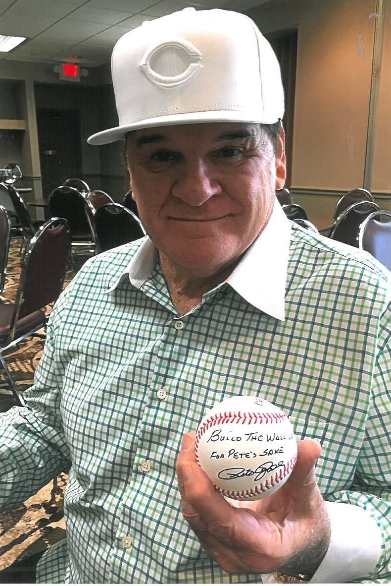 Pete Rose signed Ball Inscribed "Build the Wall for Pete's Sake"