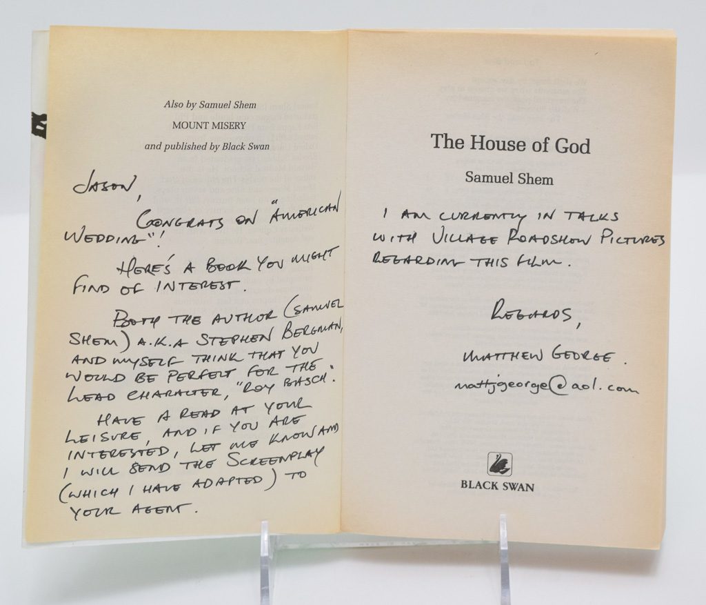 "The House of God" Inscribed by Matthew George to Jason Biggs