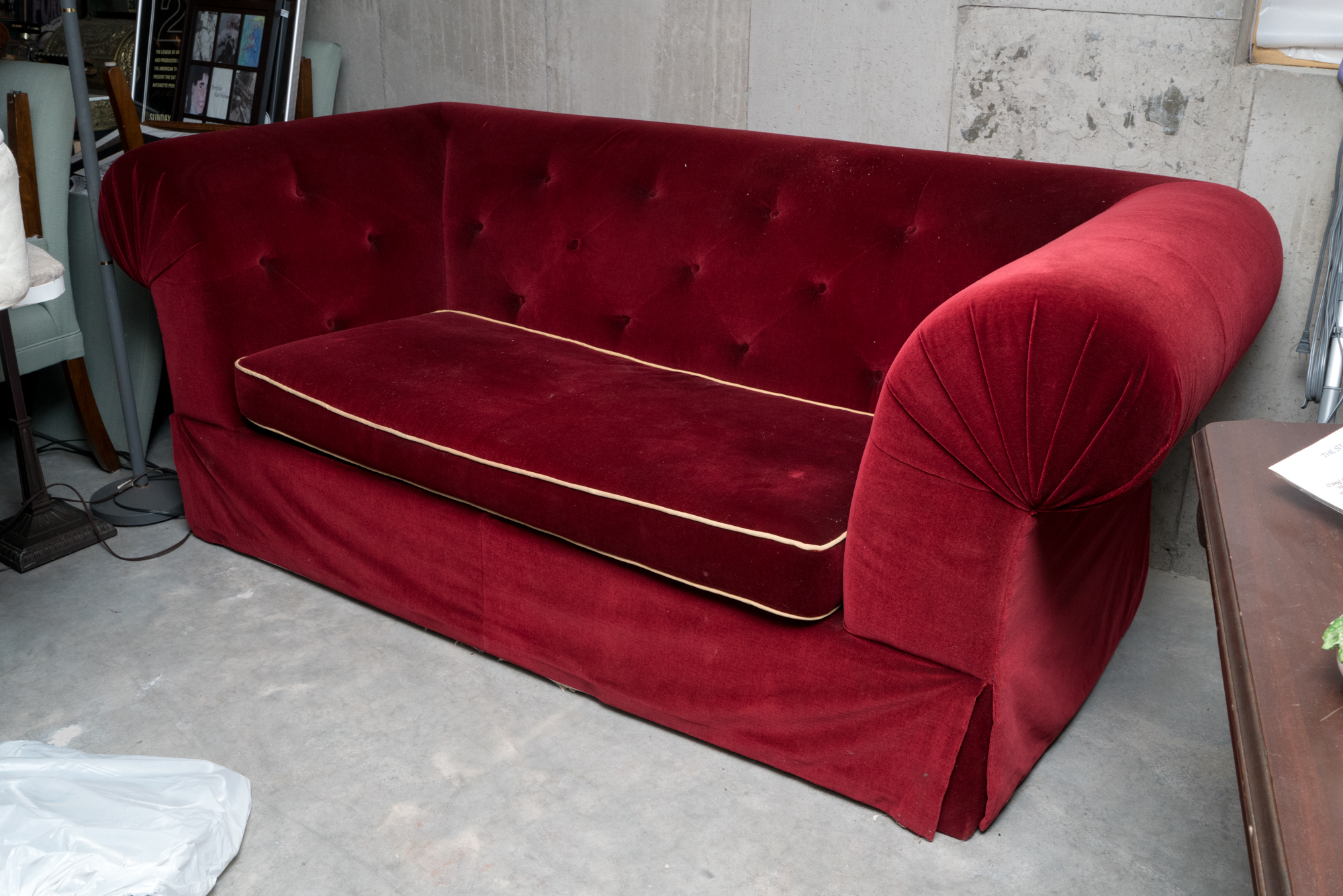 Red Velvet Tufted Sleeper Sofa