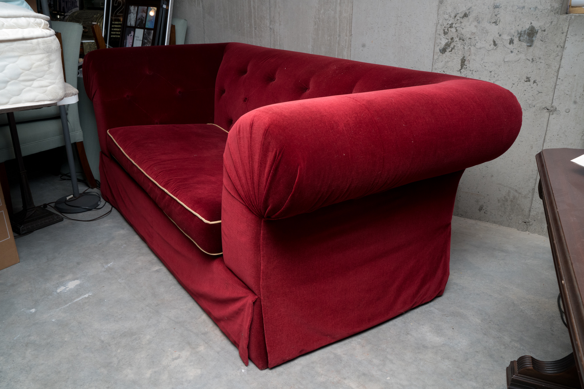 Red Velvet Tufted Sleeper Sofa