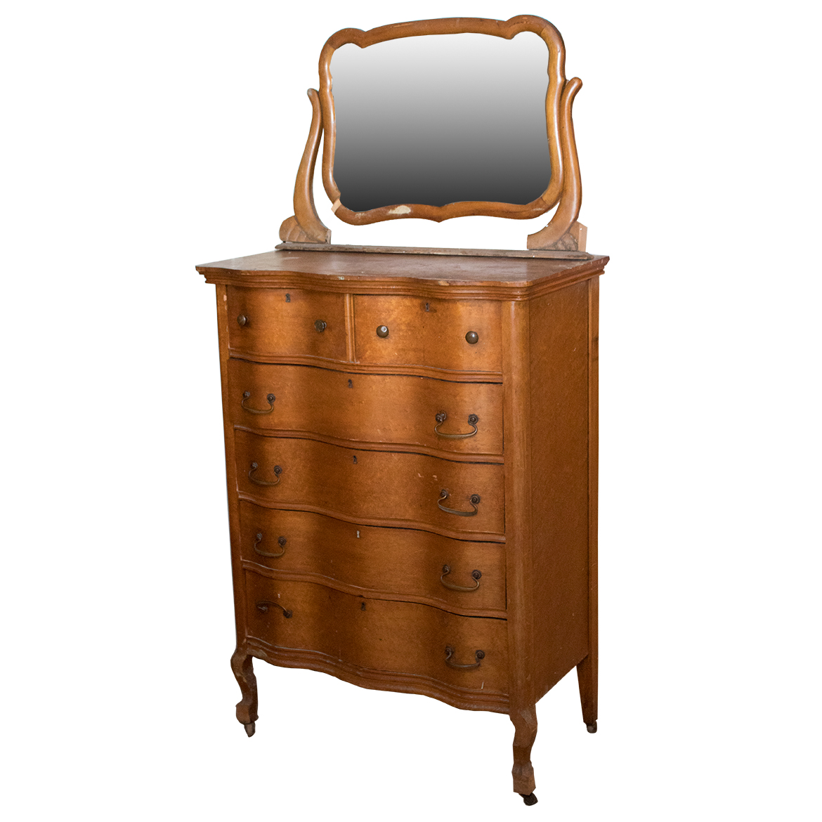 Victorian Style Vintage Serpentine Dresser with Mirror