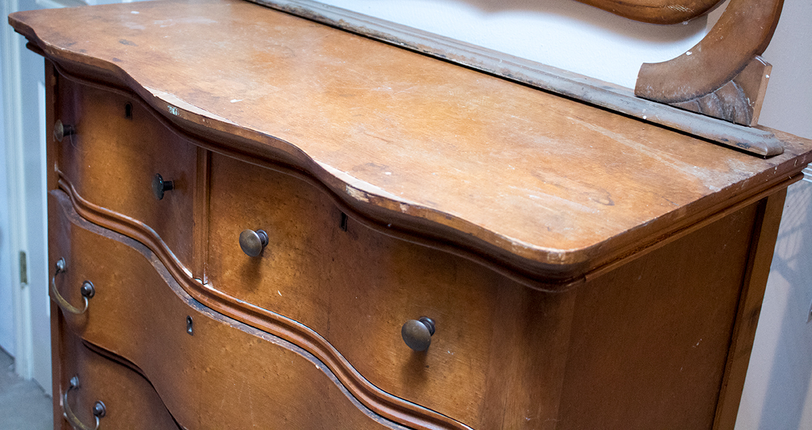 Victorian Style Vintage Serpentine Dresser with Mirror