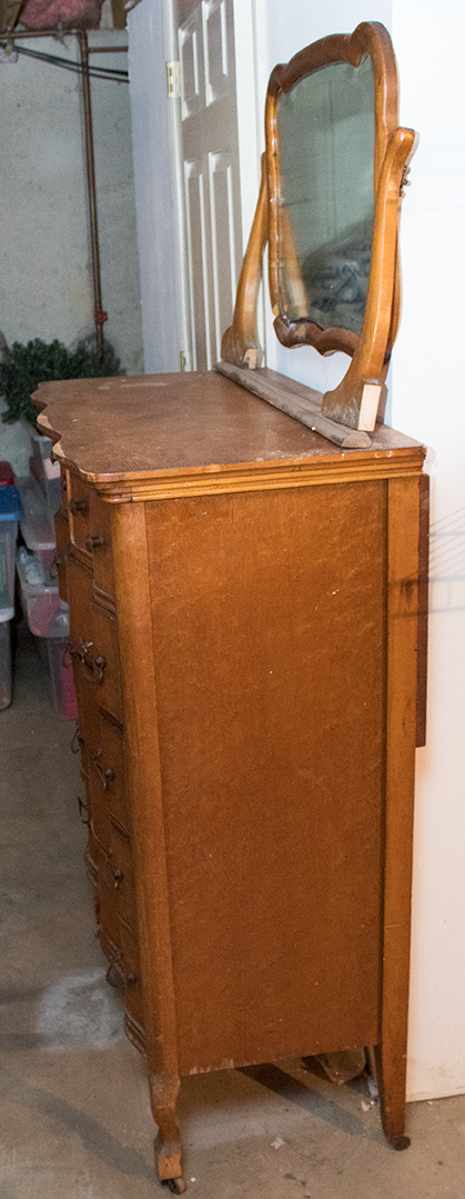 Victorian Style Vintage Serpentine Dresser with Mirror