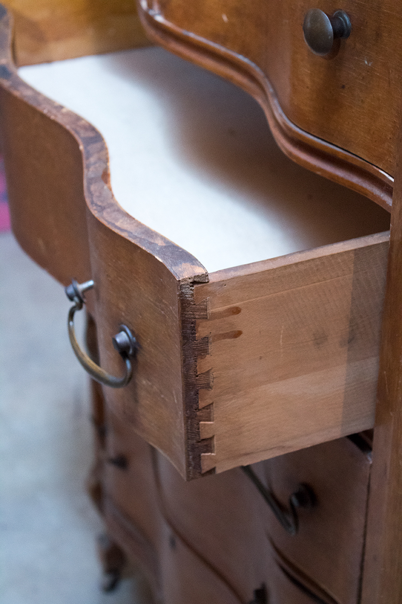 Victorian Style Vintage Serpentine Dresser with Mirror