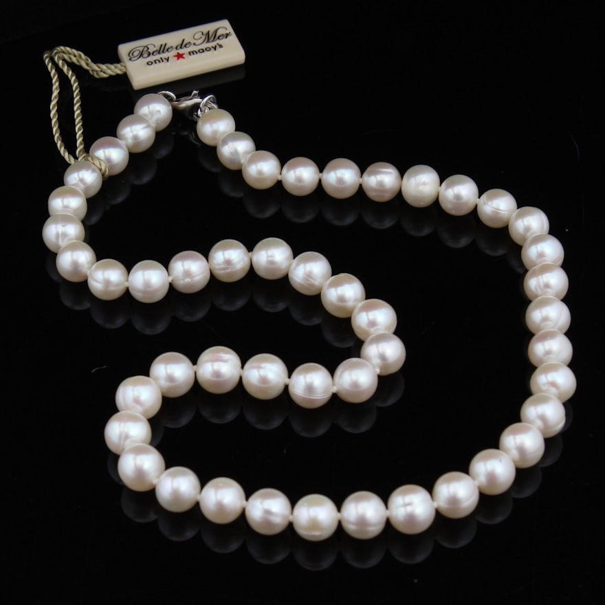 Sterling Silver Cultured Pearl Necklace and Earrings