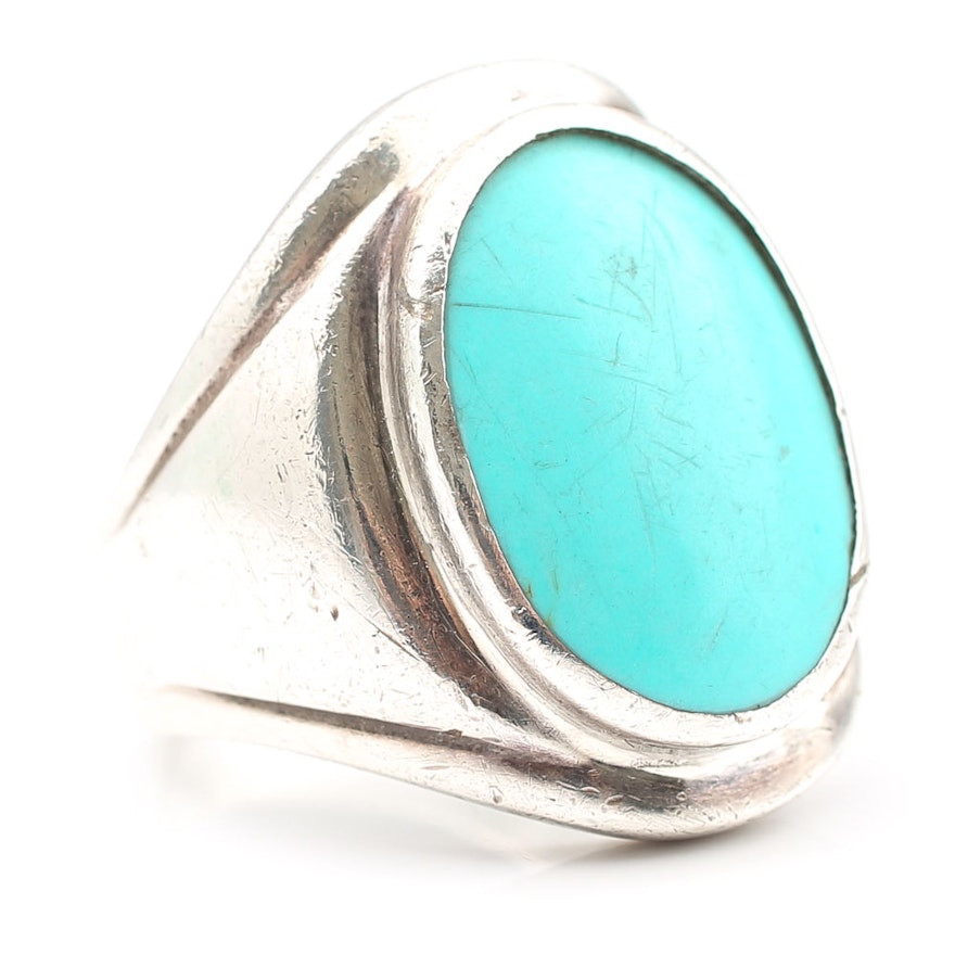 Sterling Silver Bezel Set Simulated Turquoise Ring