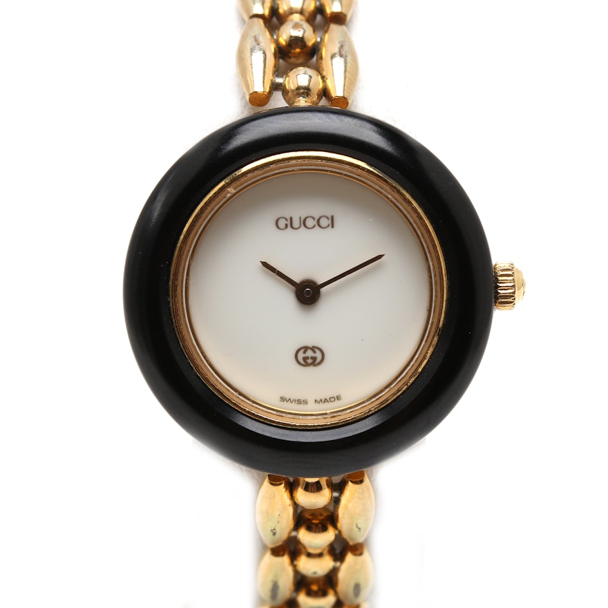 Gucci Gold Tone Wristwatch with Interchangeable Bezels