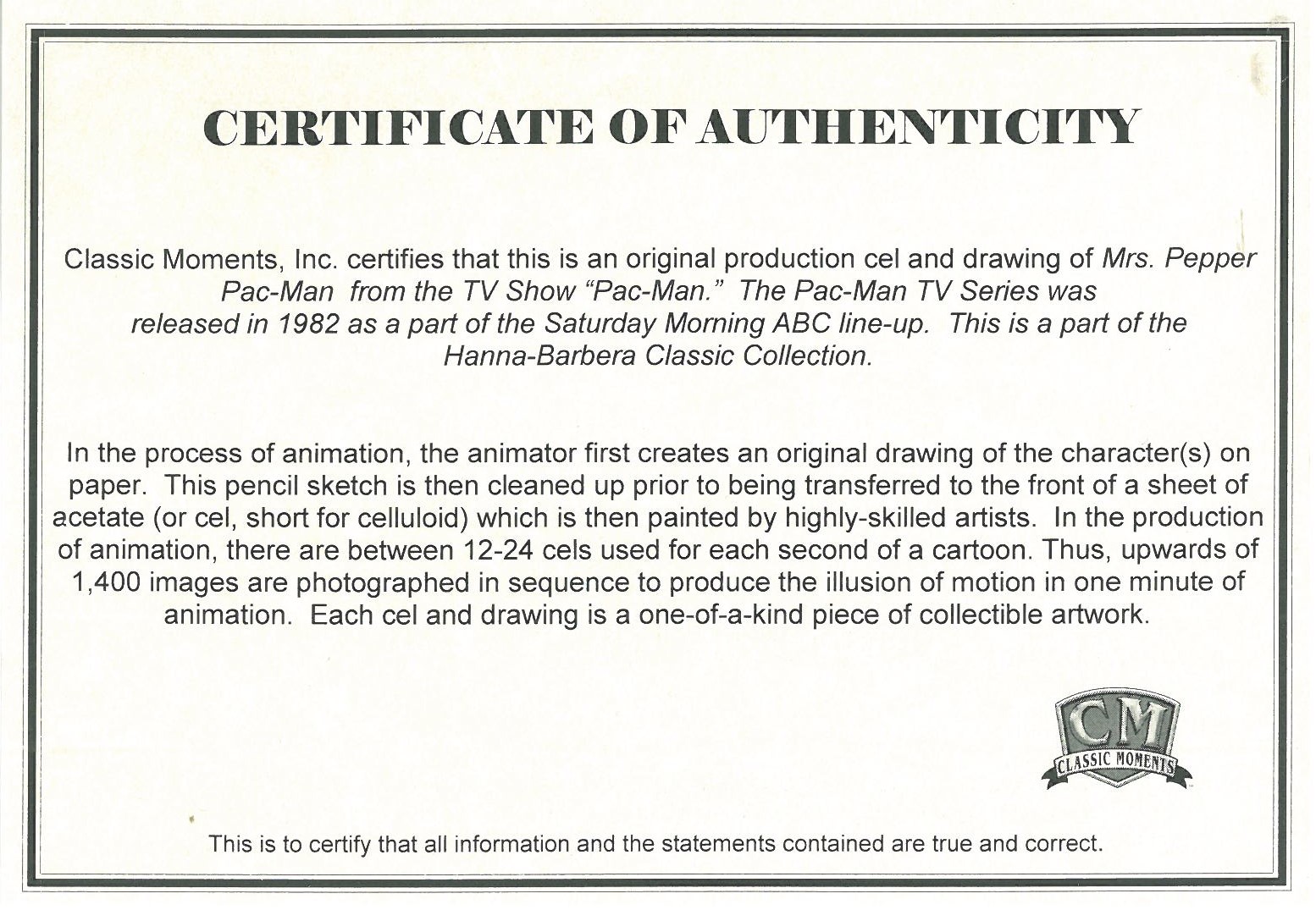 A Set of Pac-Man Original Production Cel of Mrs. Pepper Pac-Man With Drawing