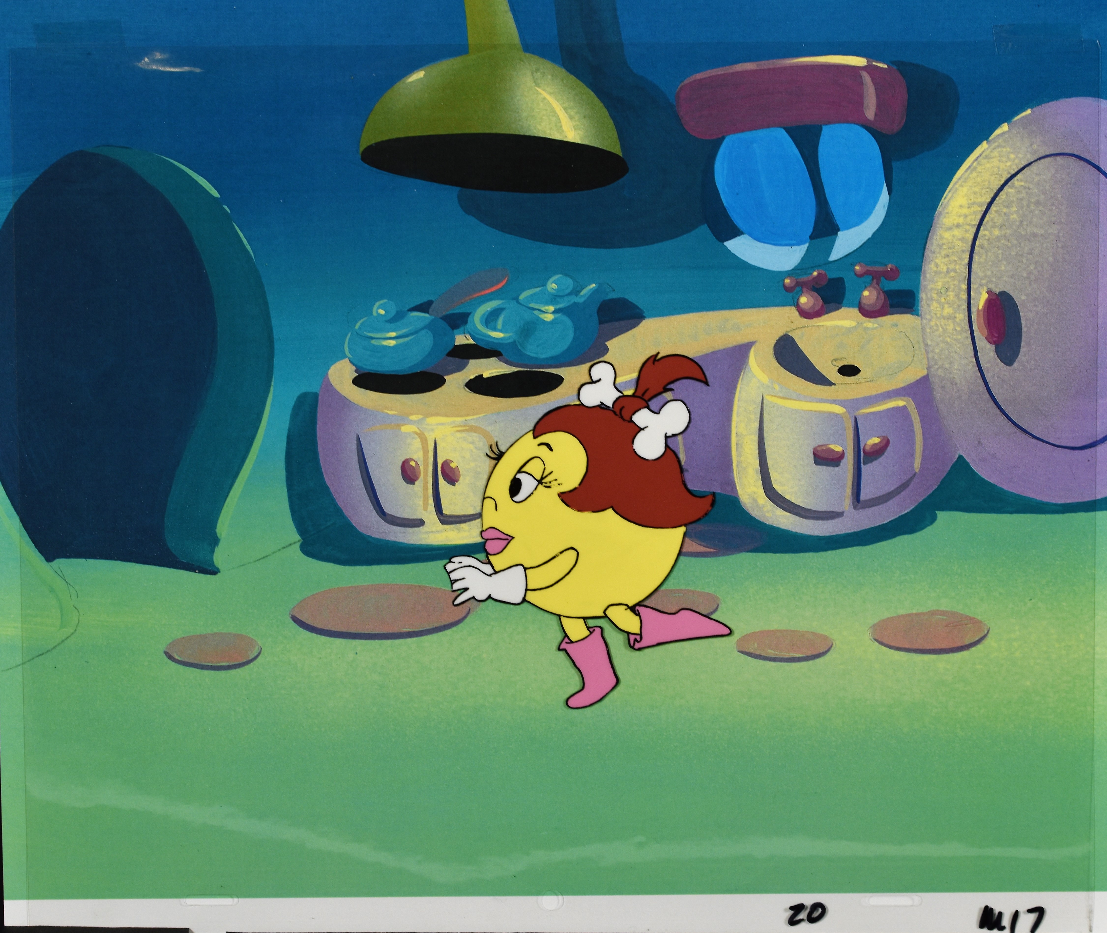 A Set of Pac-Man Original Production Cel of Mrs. Pepper Pac-Man With Drawing