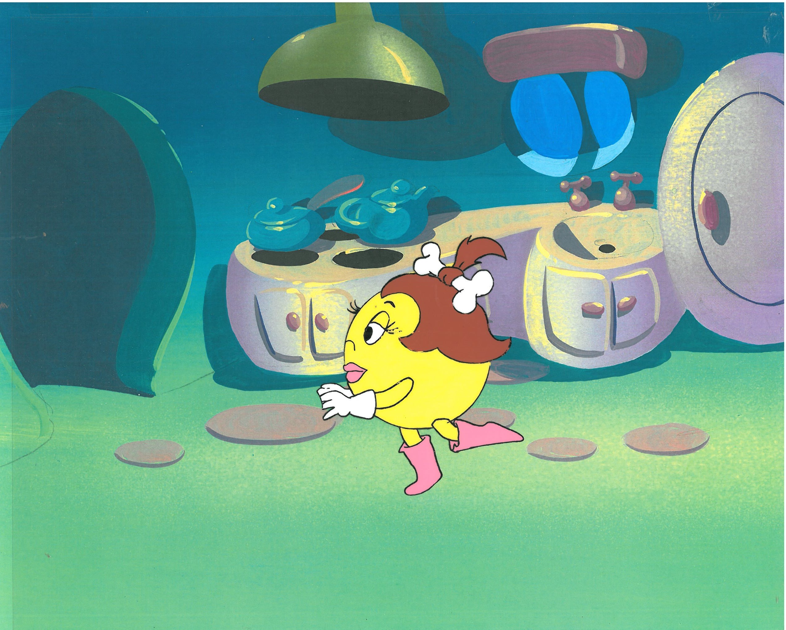 A Set of Pac-Man Original Production Cel of Mrs. Pepper Pac-Man With Drawing