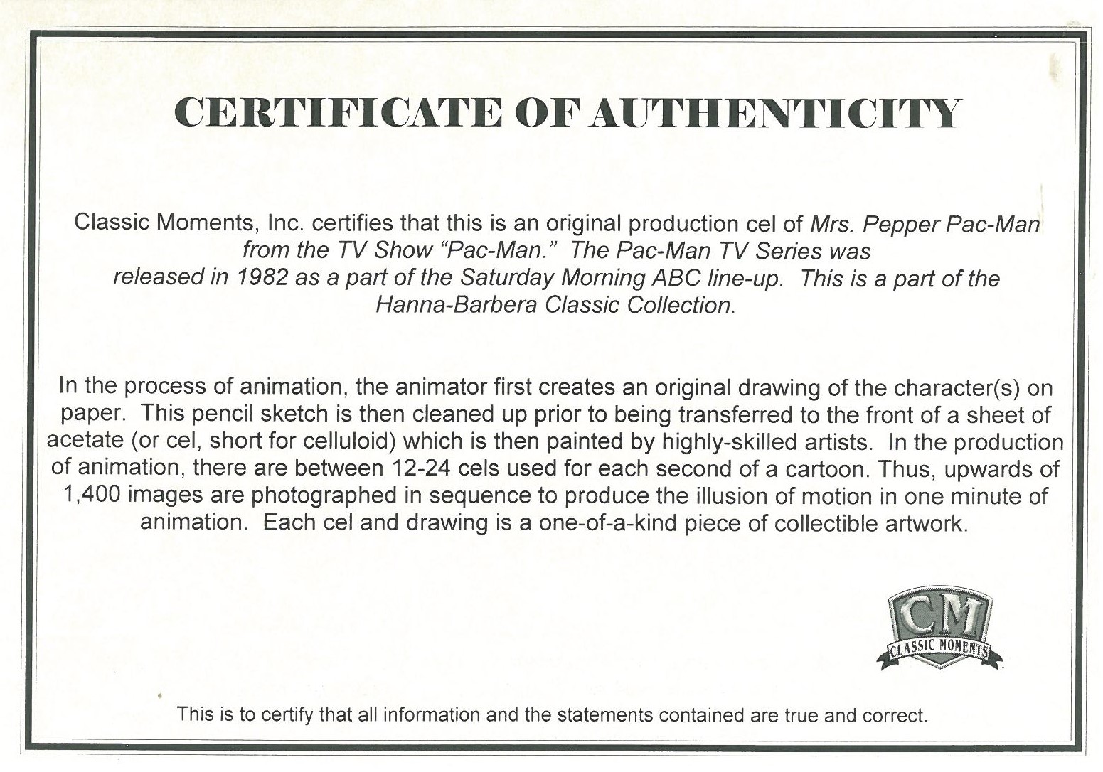 A Set of Pac-Man Original Production Cel of Mrs. Pepper Pac-Man With Drawing